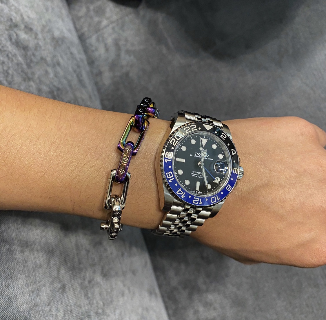 LOUIS VUITTON LV Monogram Colors 古巴链竹节手链 男款绚烂色 上身参考