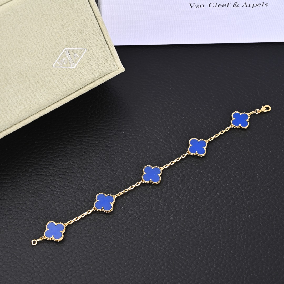 Van Cleef Arpels梵克雅宝VCA Bule agate 50周年限量版 四叶草玛瑙五花手链 附包装