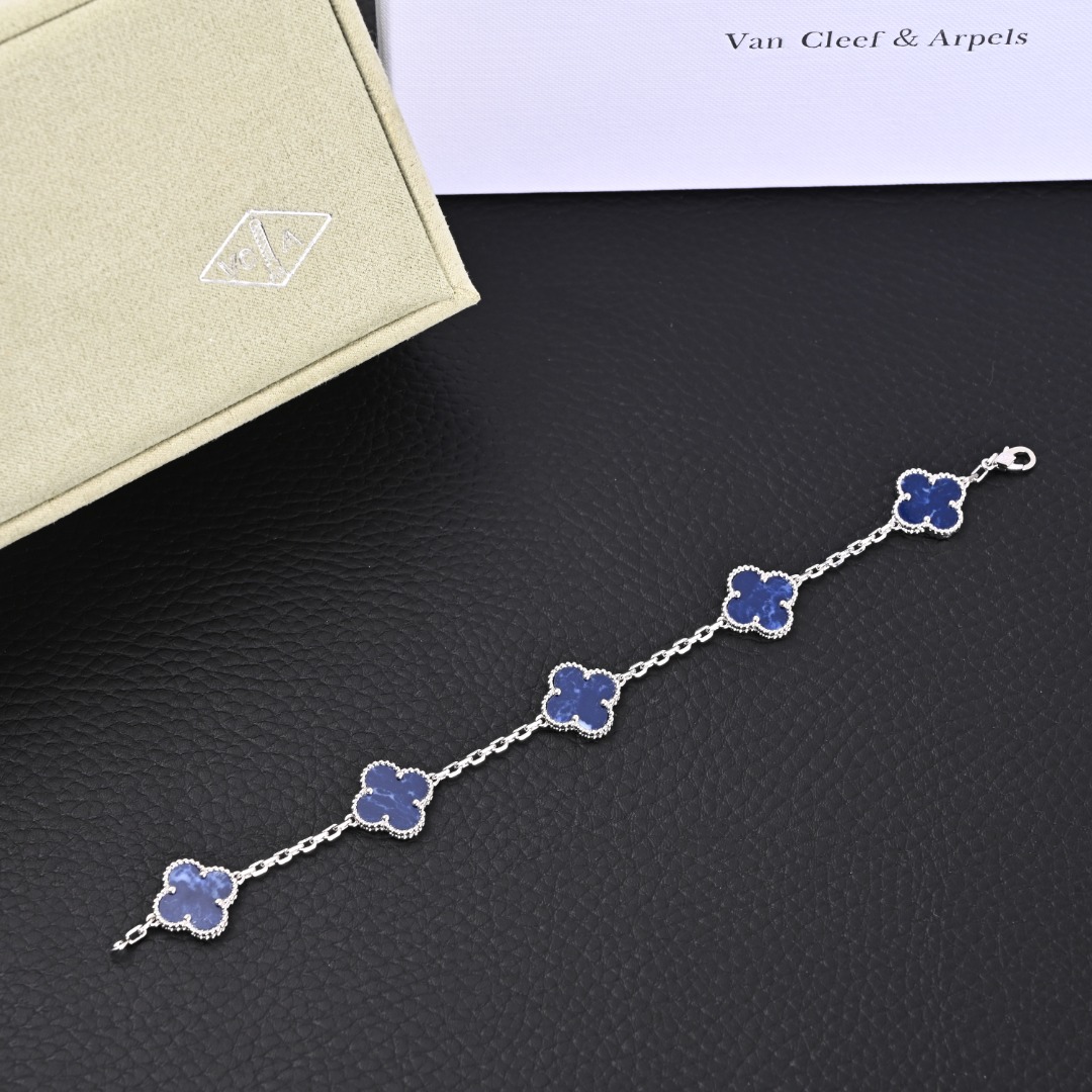 Van Cleef Arpels梵克雅宝VCA 经典四叶草手链 黑蓝 附包装