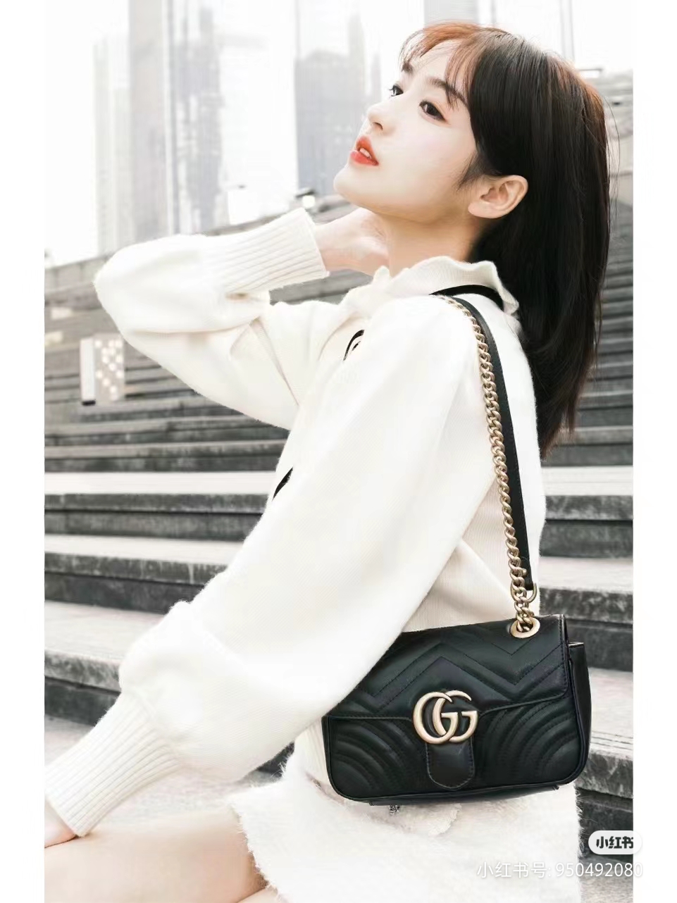 GUCCI古驰GUC GG Marmont 马蒙链条包 上身参考 古驰包包