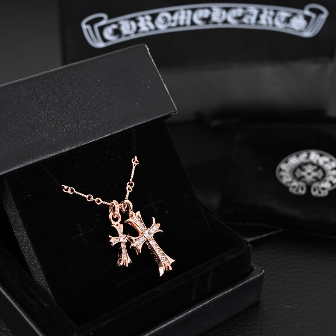 Chorme Hearts 克罗心 双十字架吊坠项链 附包装 克罗心项链