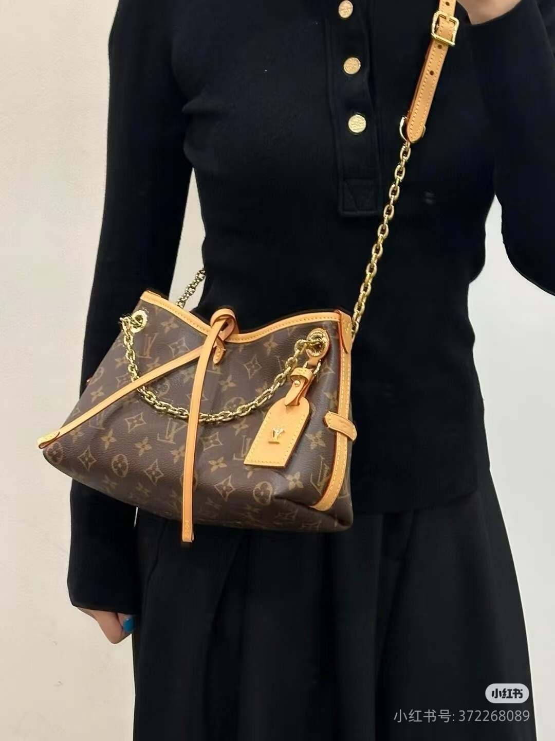 Louis Vuitton LV 路易威登单肩包经典老花帆布CARRYALL BB链条包新款M13014 上身参考
LV包包