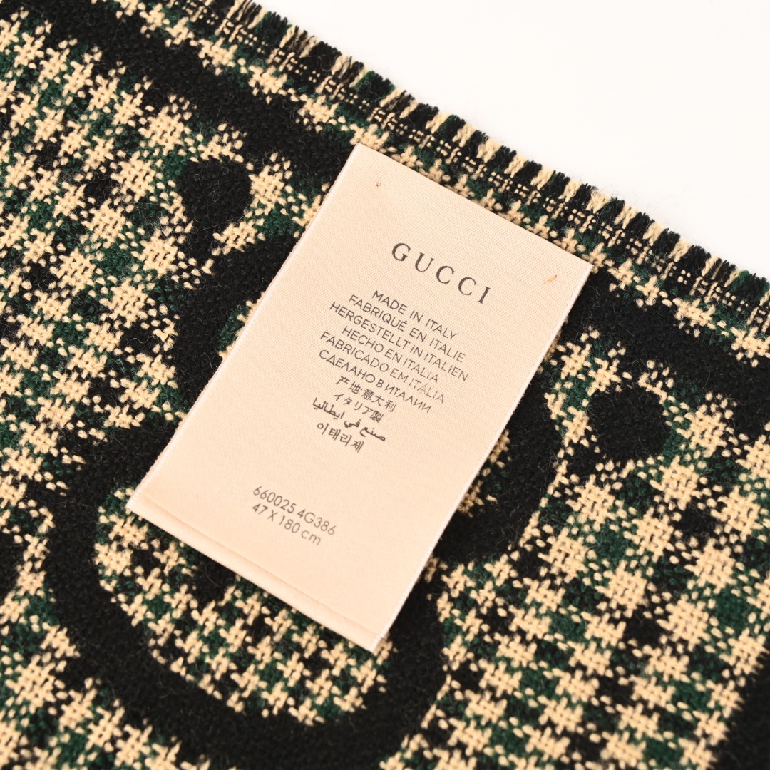 Gucci古驰GUC 大logo格纹老花双面羊毛长围巾