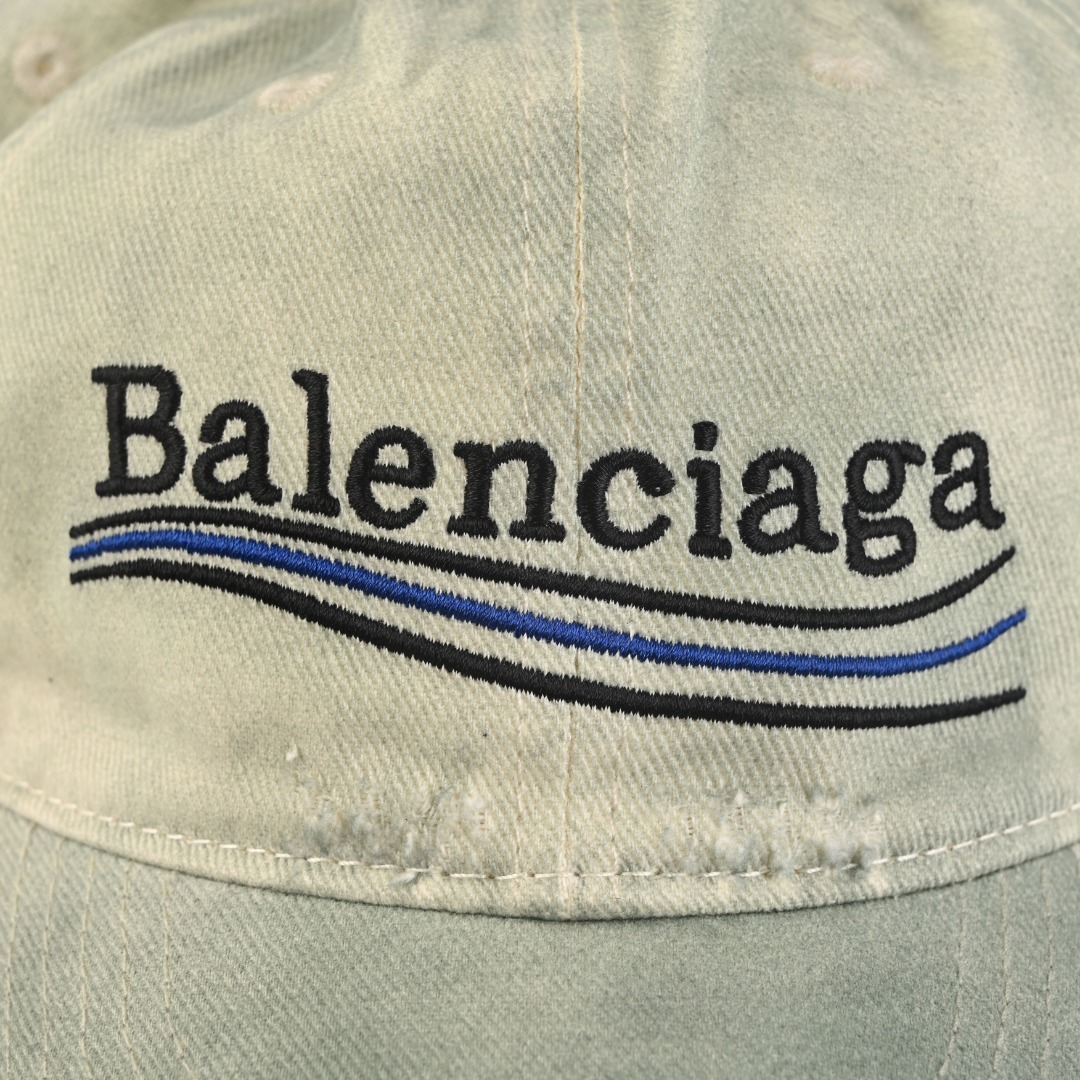 BALENCIAGA巴黎世家BLCG 做旧水洗波浪刺绣软顶棒球帽复古鸭舌帽