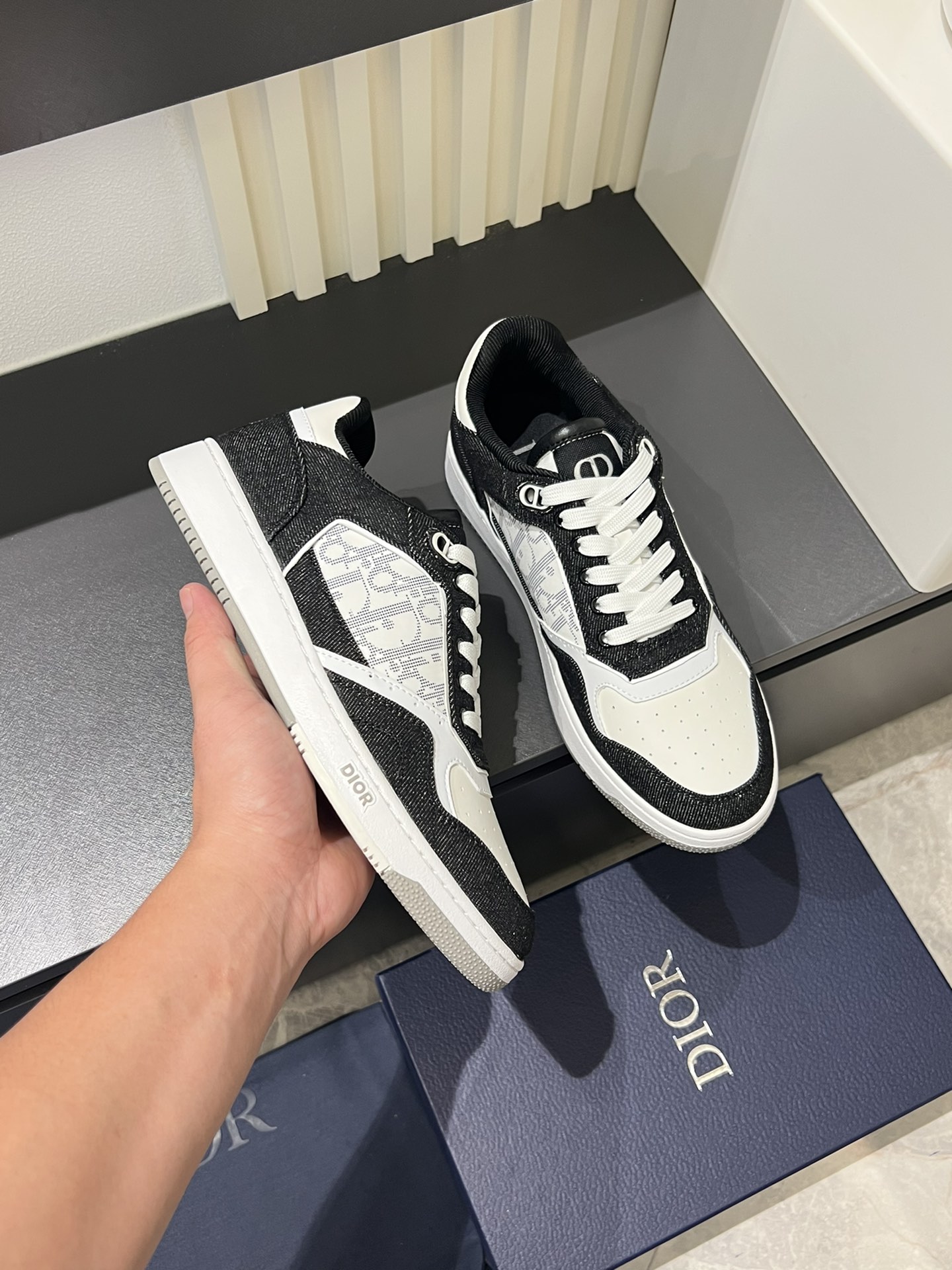 Dior B27 High-Top Sneakers in Gray and White Smooth Calfskin Leather 7 i1717491055 4925 2