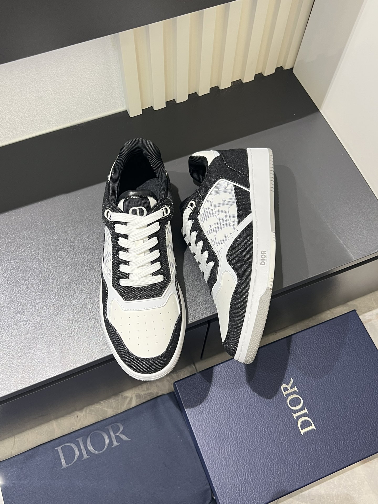 Dior B27 High-Top Sneakers in Gray and White Smooth Calfskin Leather 5 i1717491055 721 1