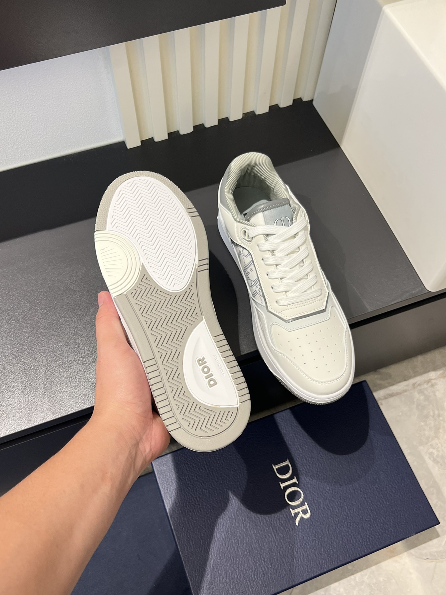 Dior B27 Low-Top Sneakers: Gray and White Leather with Oblique Print 8 i1717491294 1391 1