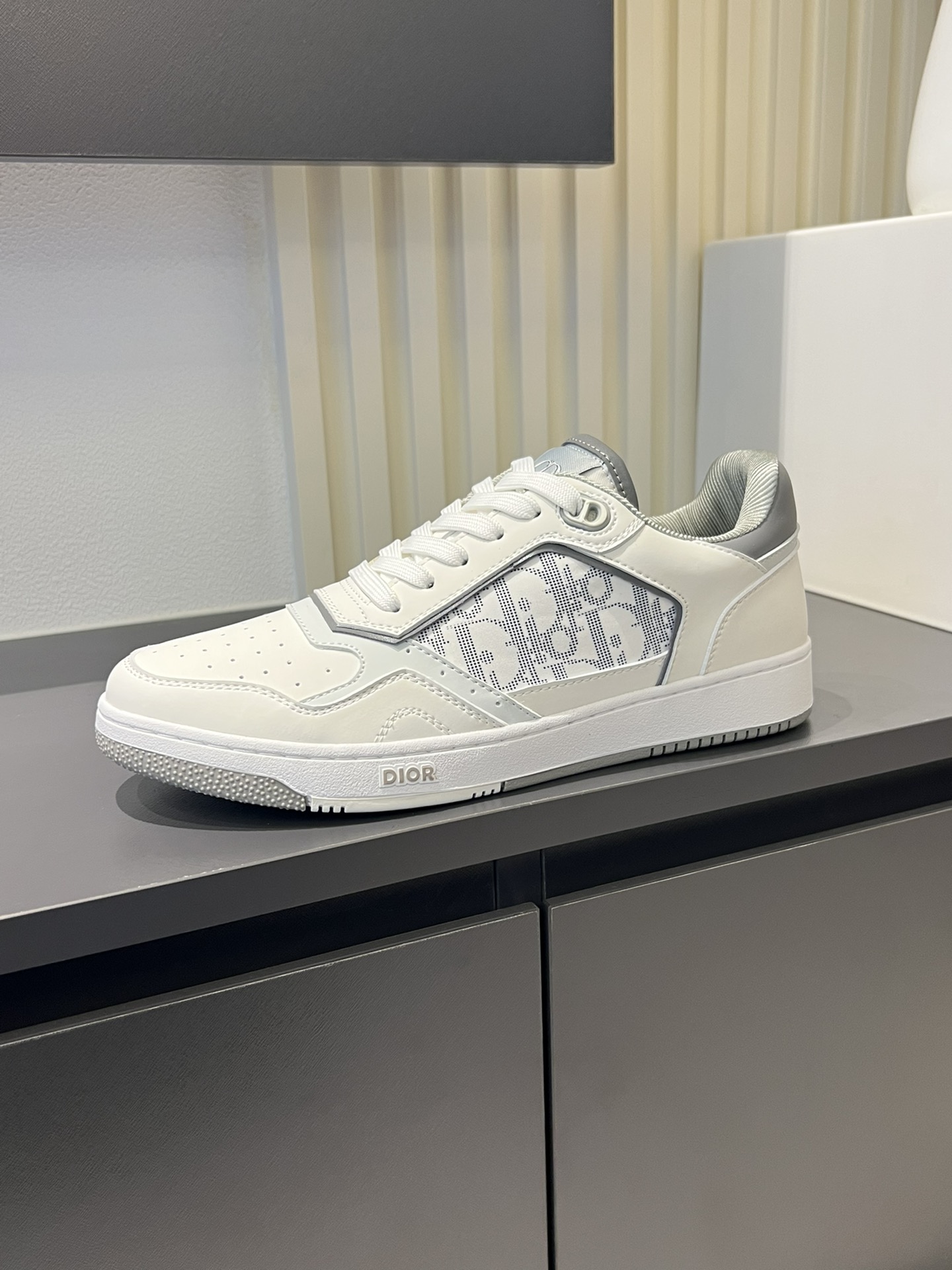 Dior B27 Low-Top Sneakers: Gray and White Leather with Oblique Print 6 i1717491294 476 3
