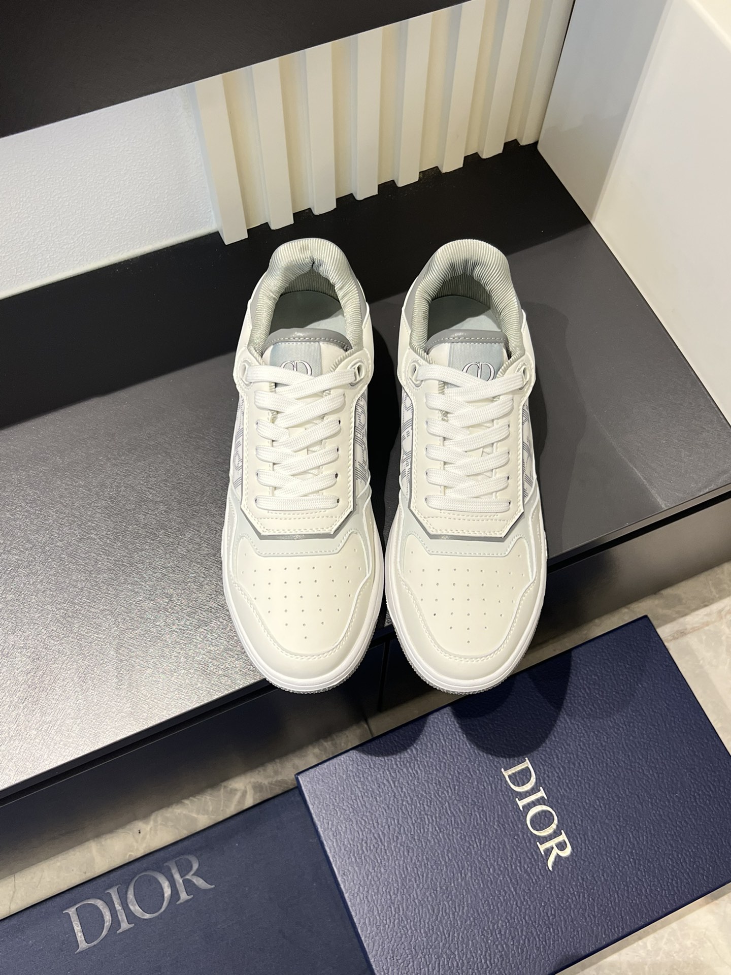 Dior B27 Low-Top Sneakers: Gray and White Leather with Oblique Print 2 i1717491295 3850 5