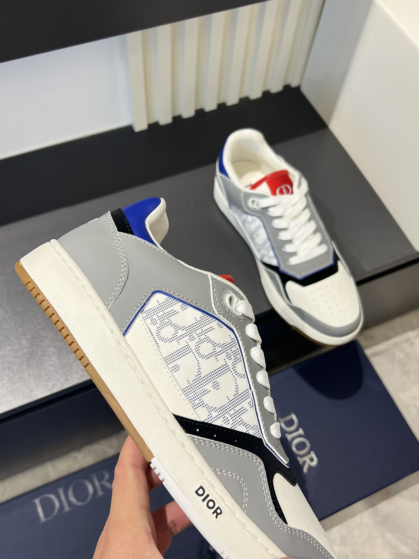 Dior B27 High-Top Sneakers - Gray & White Leather with Oblique Print 6 i1717491410 6205 4