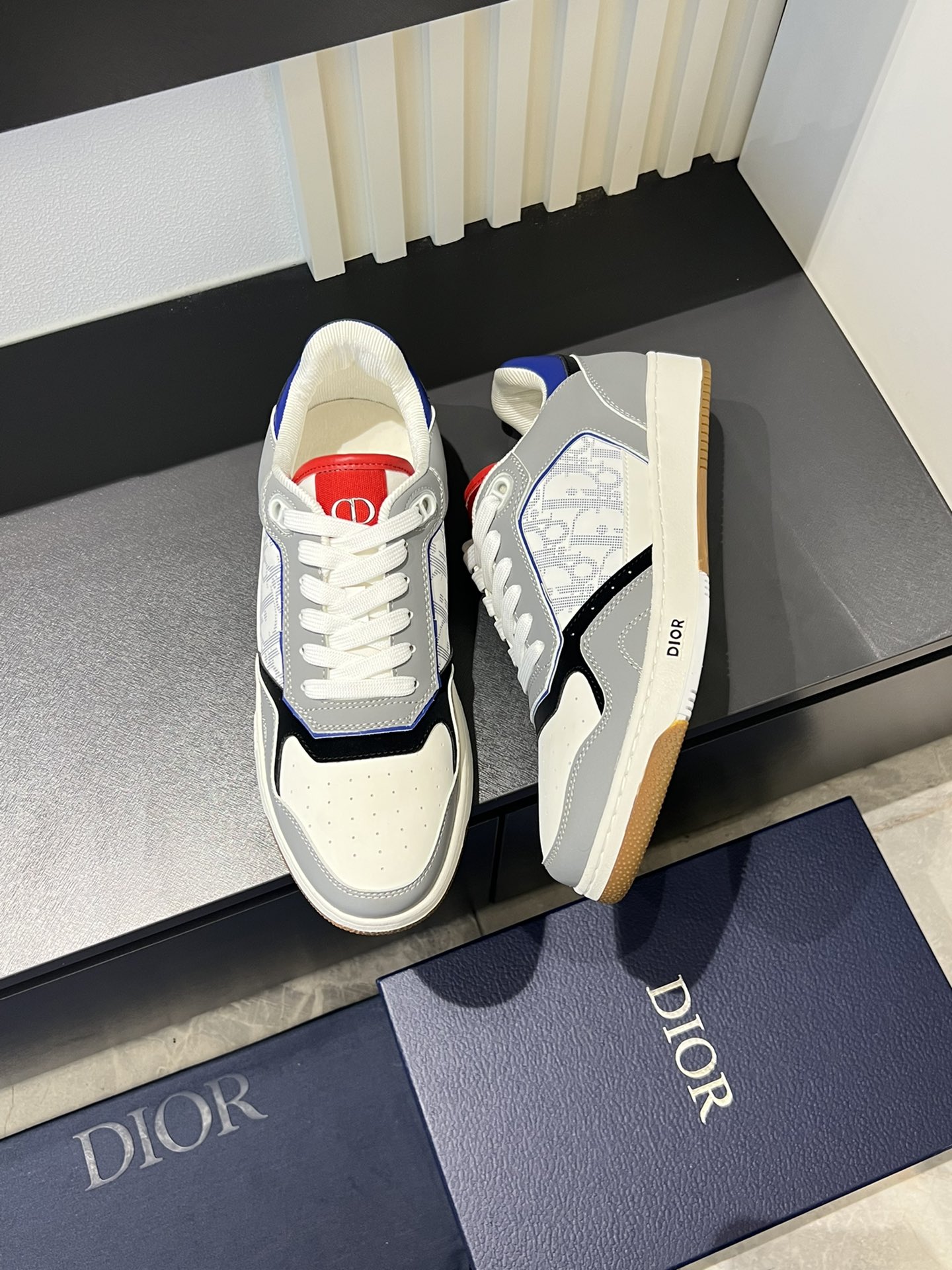 Dior B27 High-Top Sneakers - Gray & White Leather with Oblique Print 3 i1717491410 8387 7