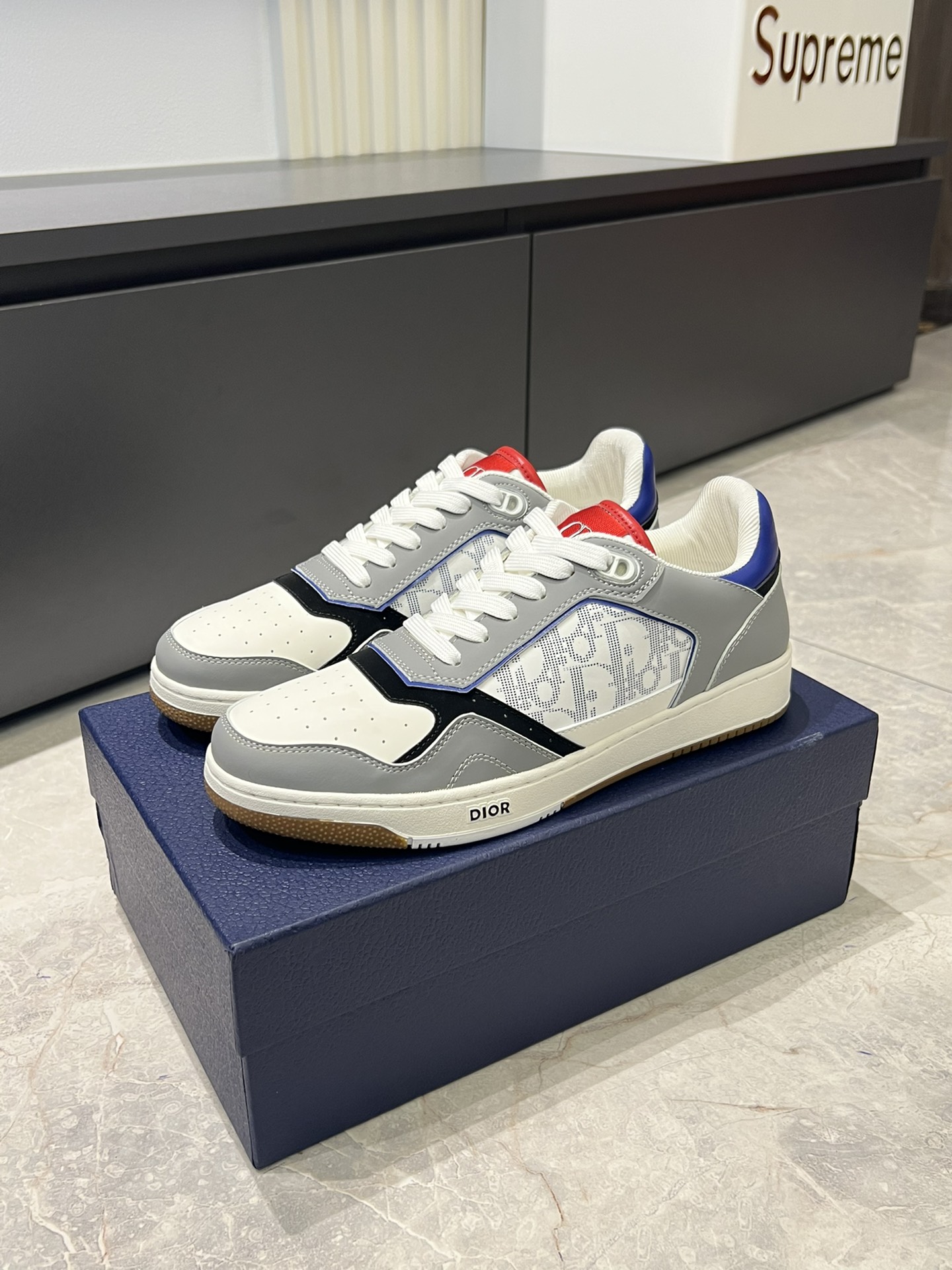 Dior B27 High-Top Sneakers - Gray & White Leather with Oblique Print 10 i1717491410 872 6
