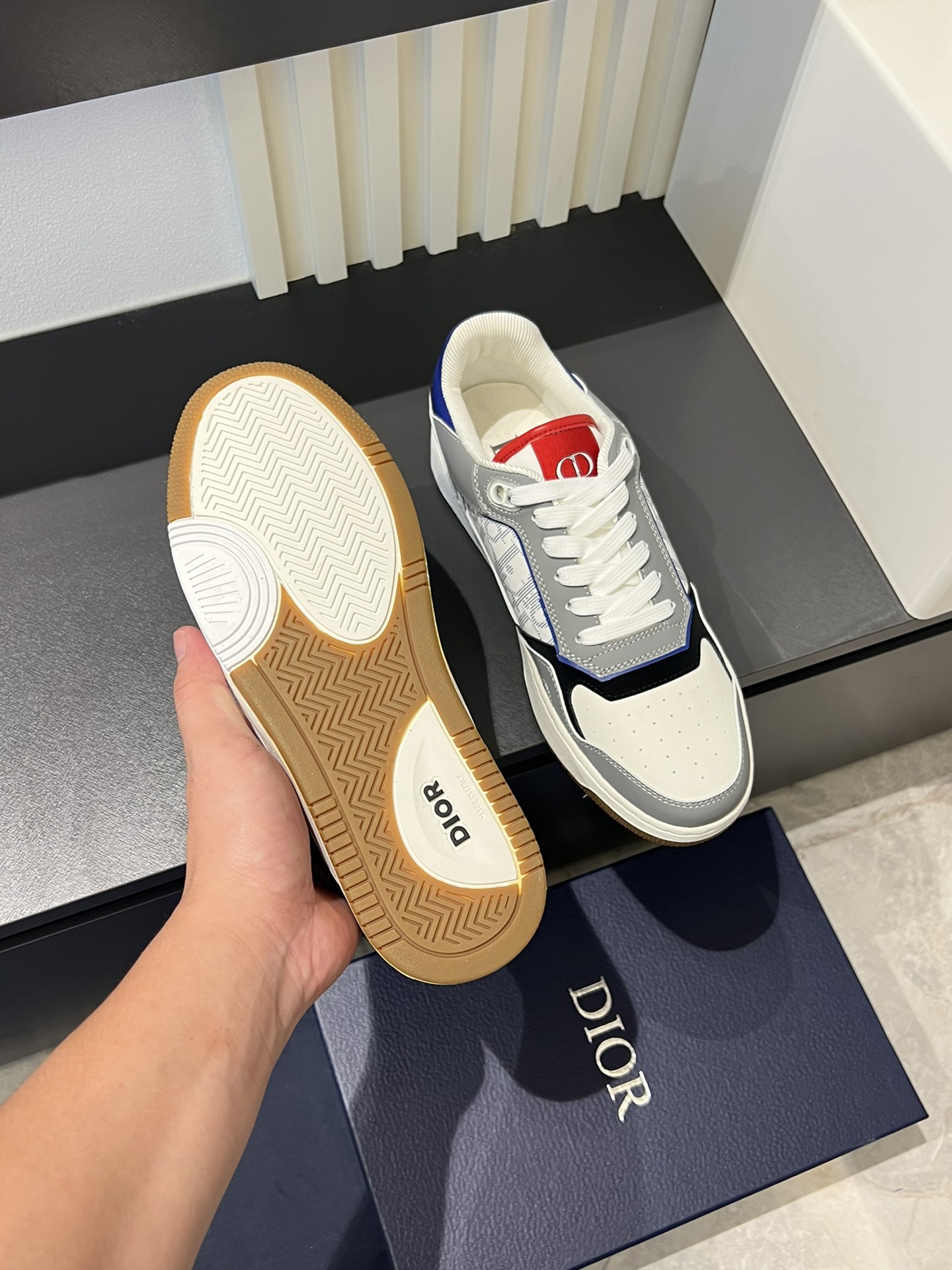 Dior B27 High-Top Sneakers - Gray & White Leather with Oblique Print 5 i1717491410 882 2