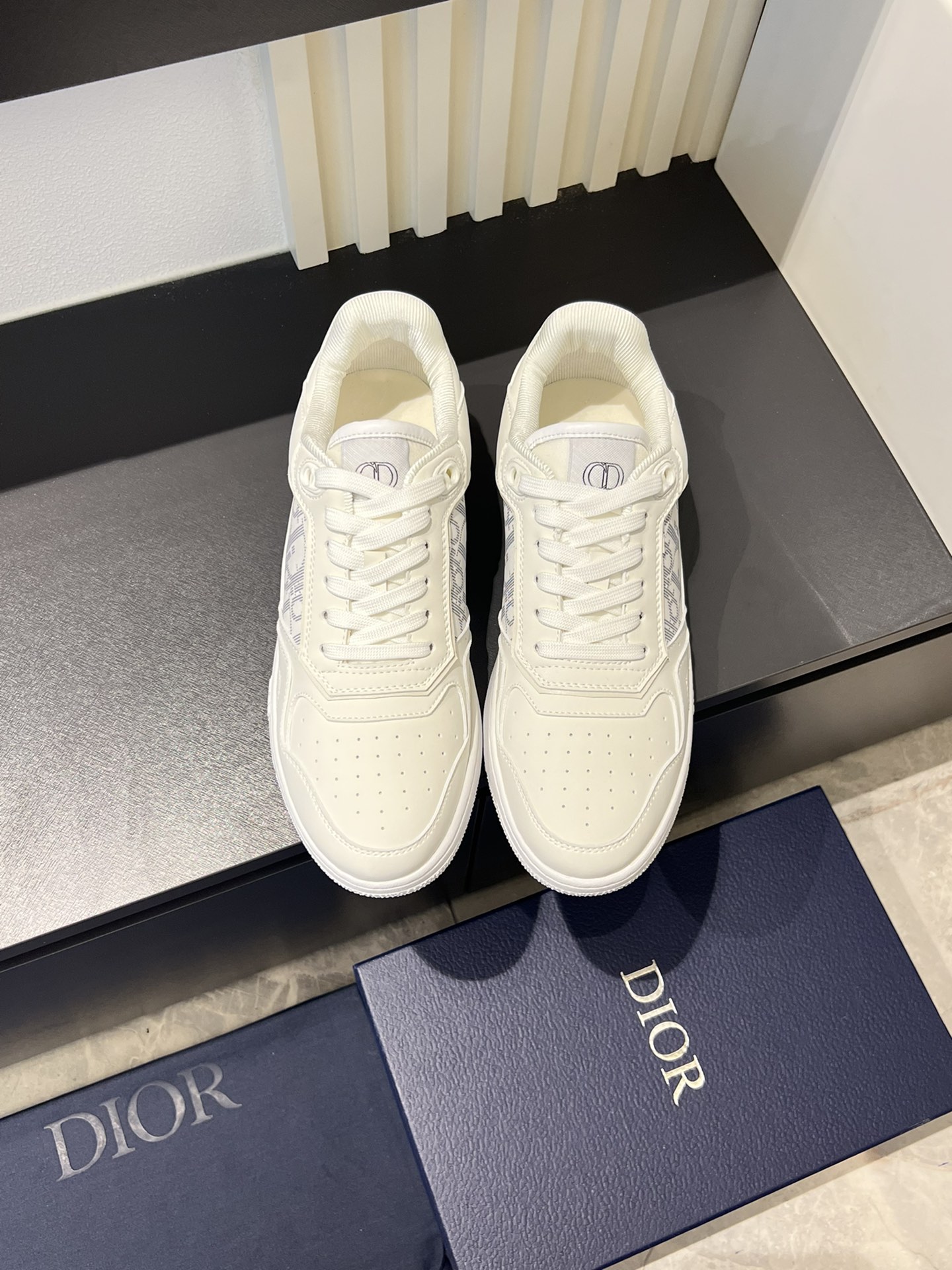 Dior B27 Low-Top Sneakers - White Leather with Oblique Print 1 Dior B27 Low-Top Sneakers - White Leather with Oblique Print