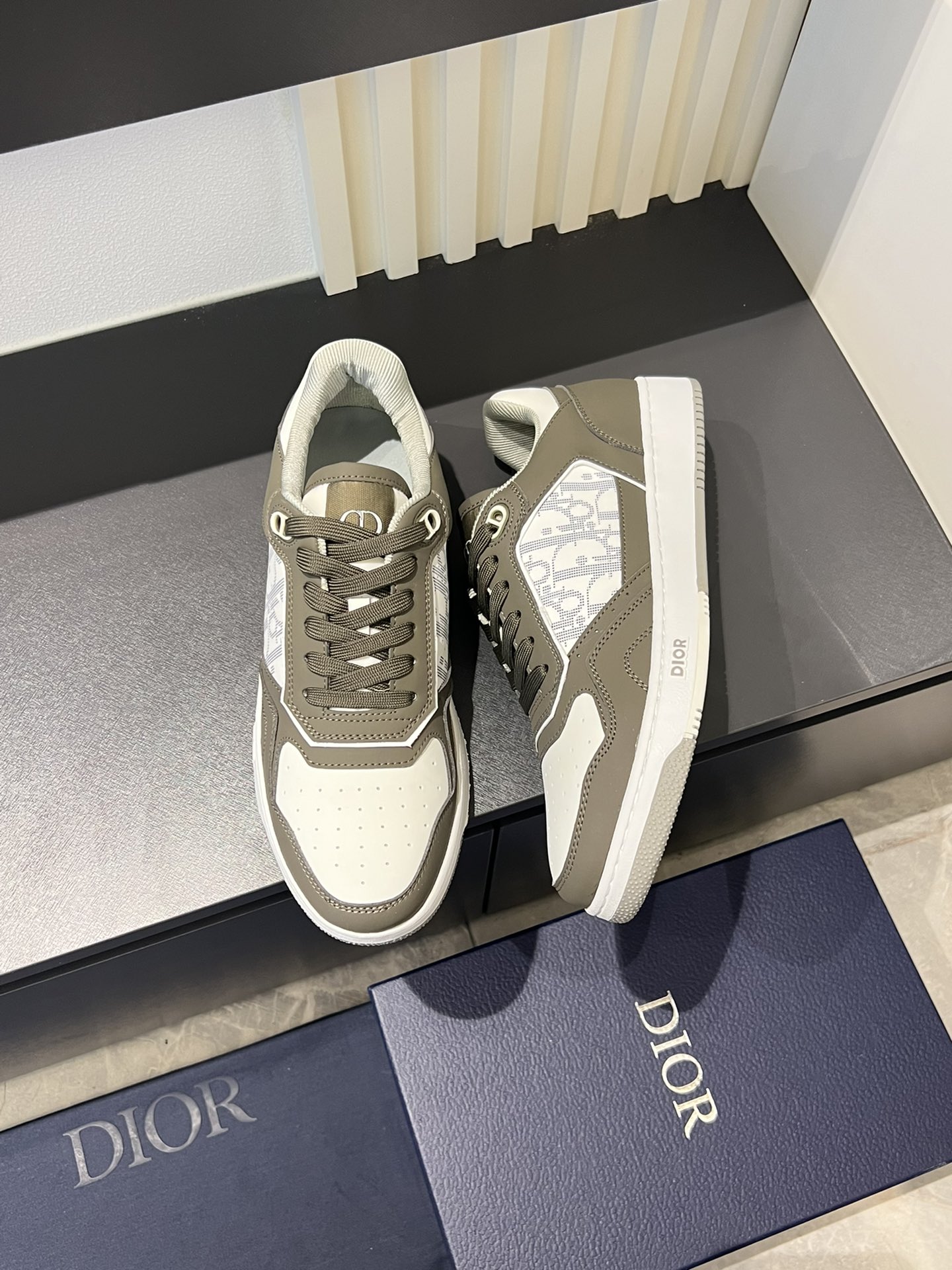 Dior B27 High-Top Sneakers Gray and White Leather Oblique Print 6 i1717491759 1257 6