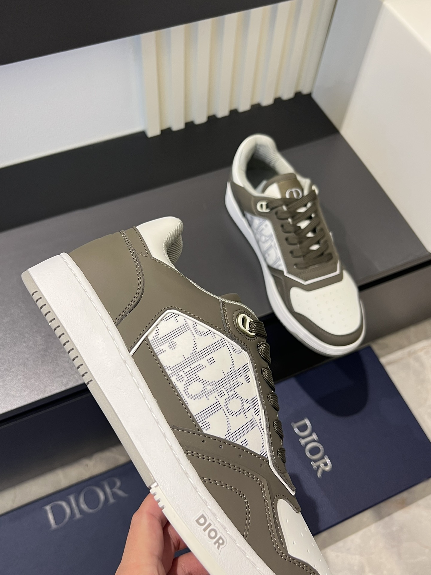 Dior B27 High-Top Sneakers Gray and White Leather Oblique Print 9 i1717491759 1331 0