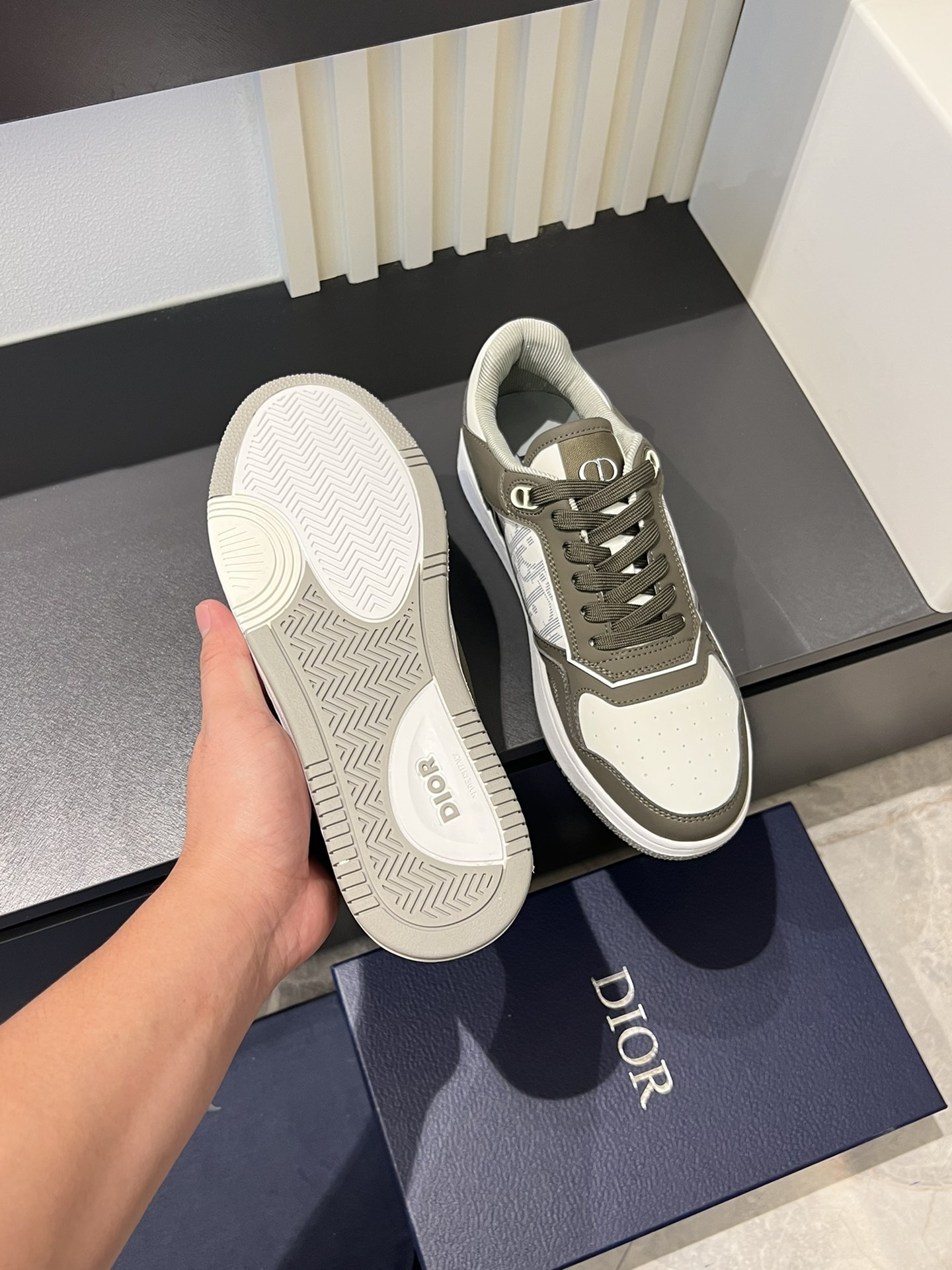 Dior B27 High-Top Sneakers Gray and White Leather Oblique Print 8 i1717491759 5629 8