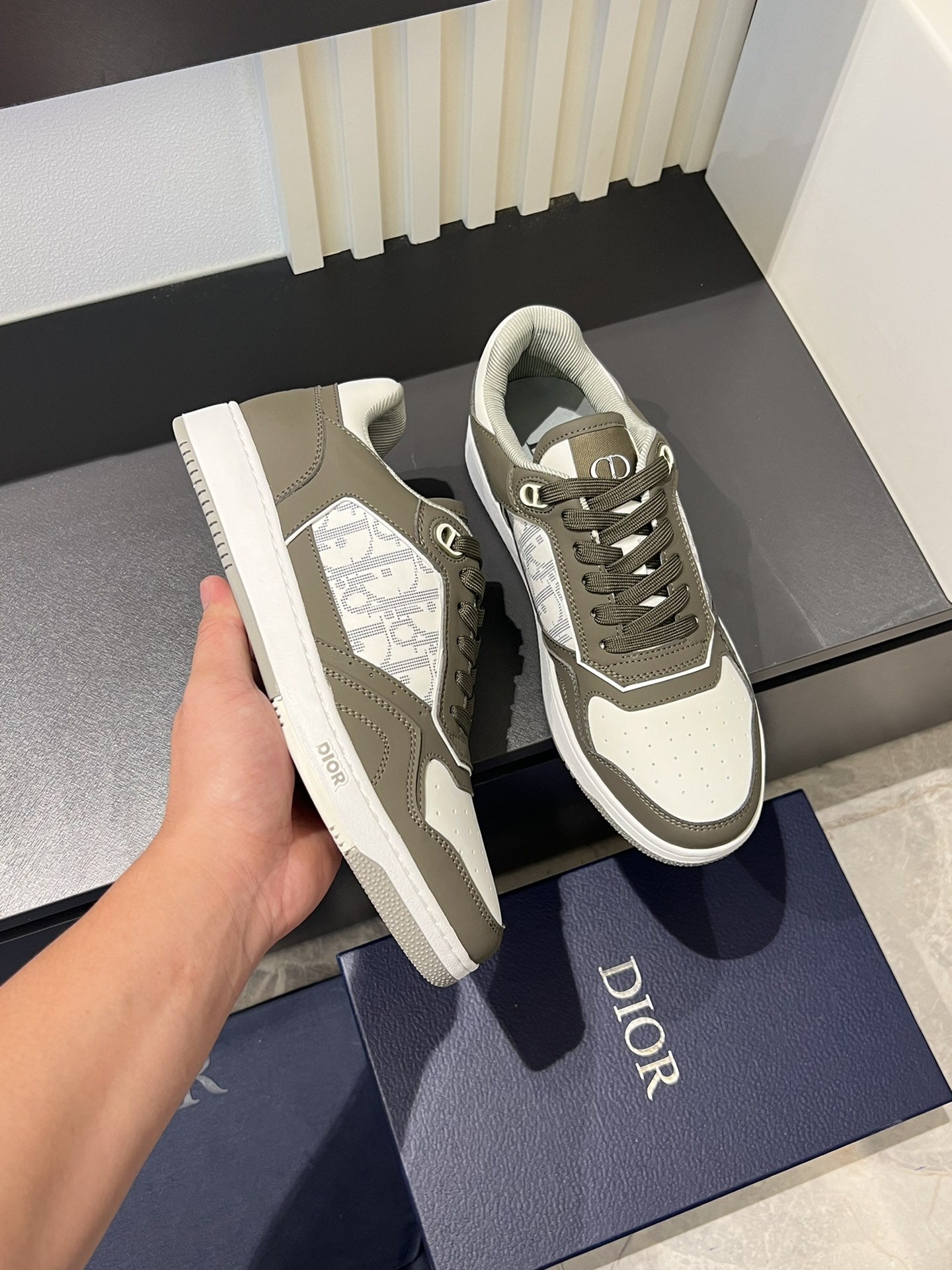 Dior B27 High-Top Sneakers Gray and White Leather Oblique Print 7 i1717491759 6992 1