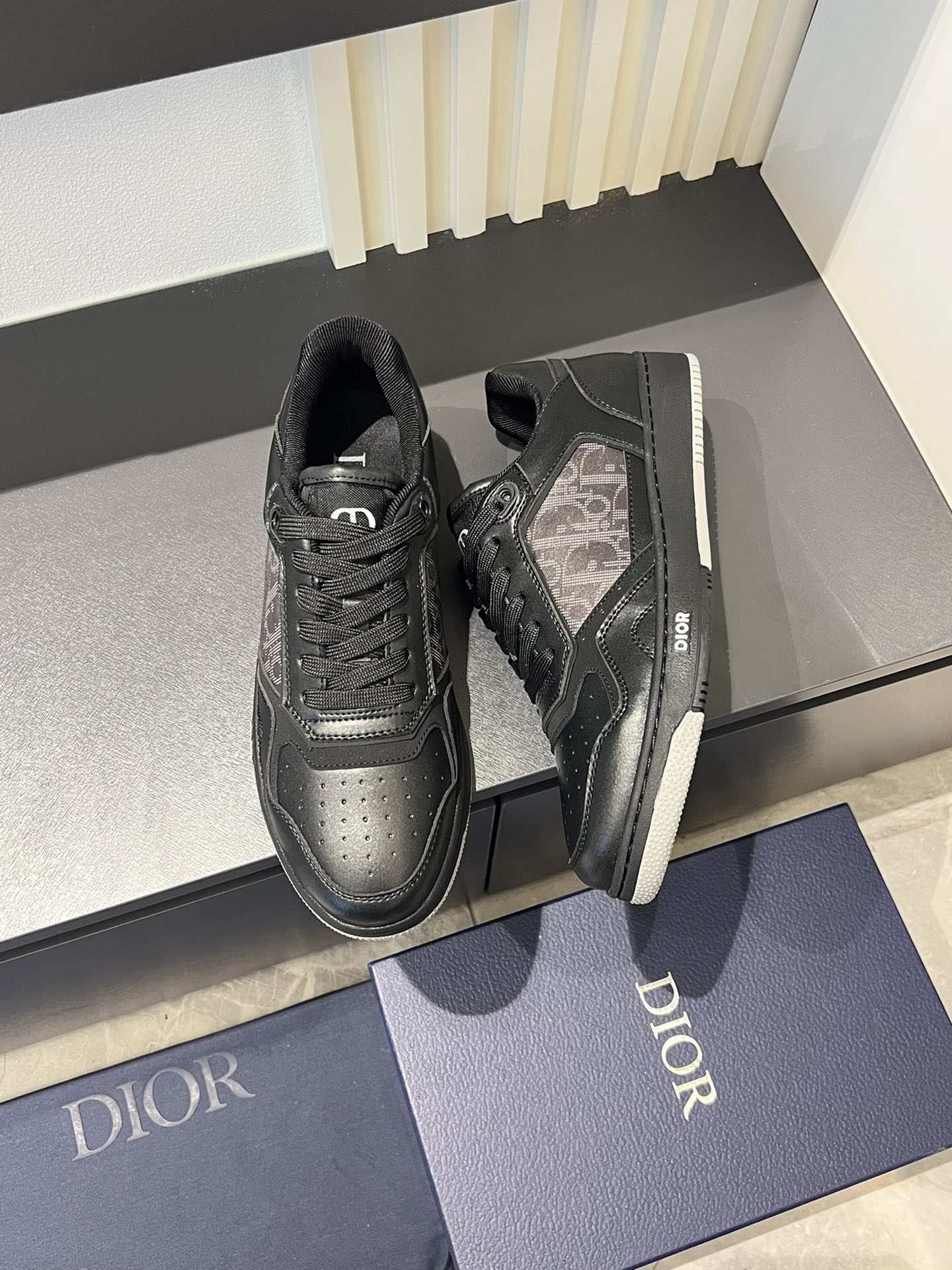 Dior B27 Oblique Print Sneakers, High-Top Leather Sneakers, Black 6 i1717491801 3994 0