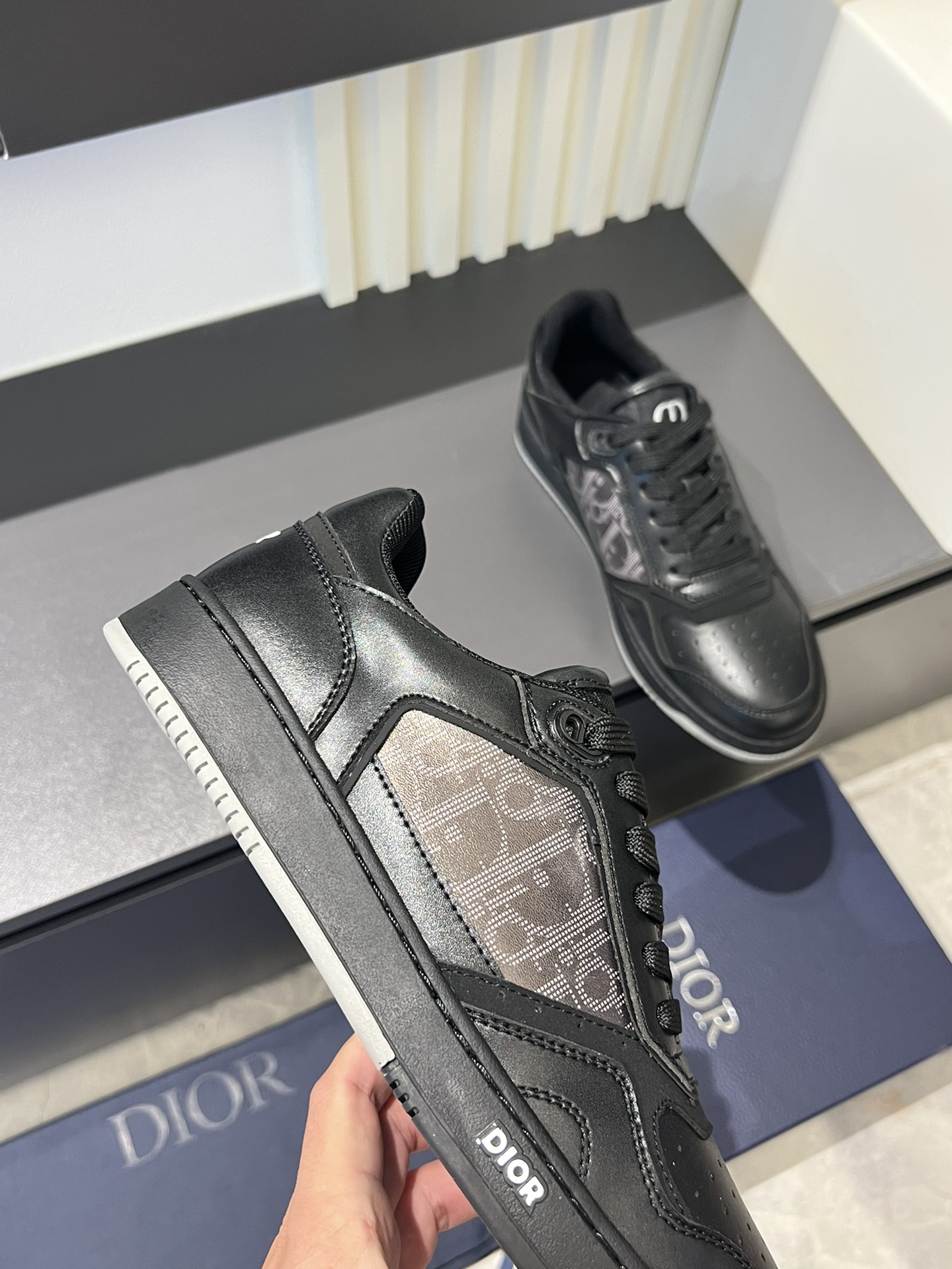 Dior B27 Oblique Print Sneakers, High-Top Leather Sneakers, Black 9 i1717491801 987 3