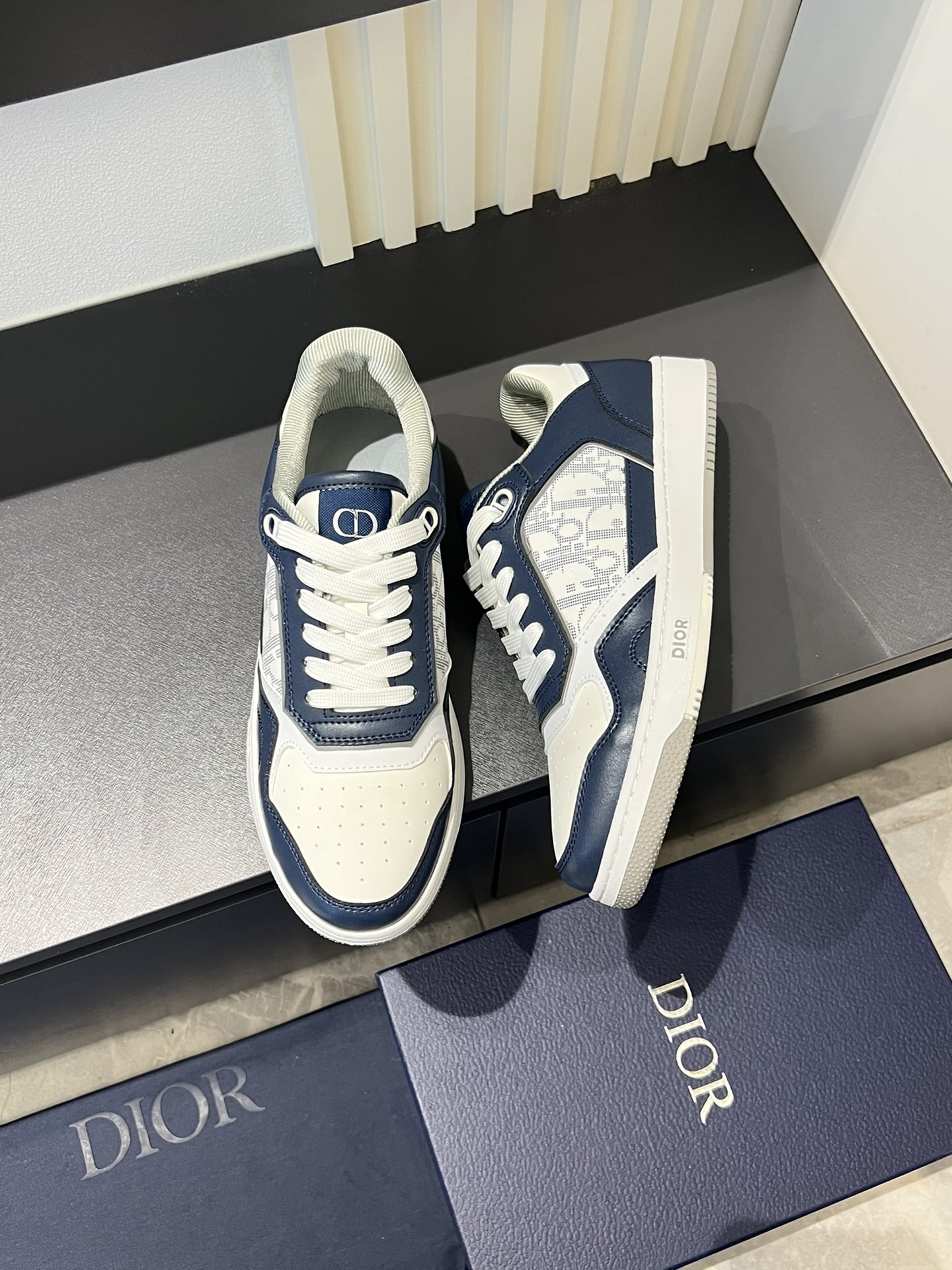 Dior B27 High-Top Sneakers in Gray and White Leather with Oblique Print 6 i1717491863 4762 1