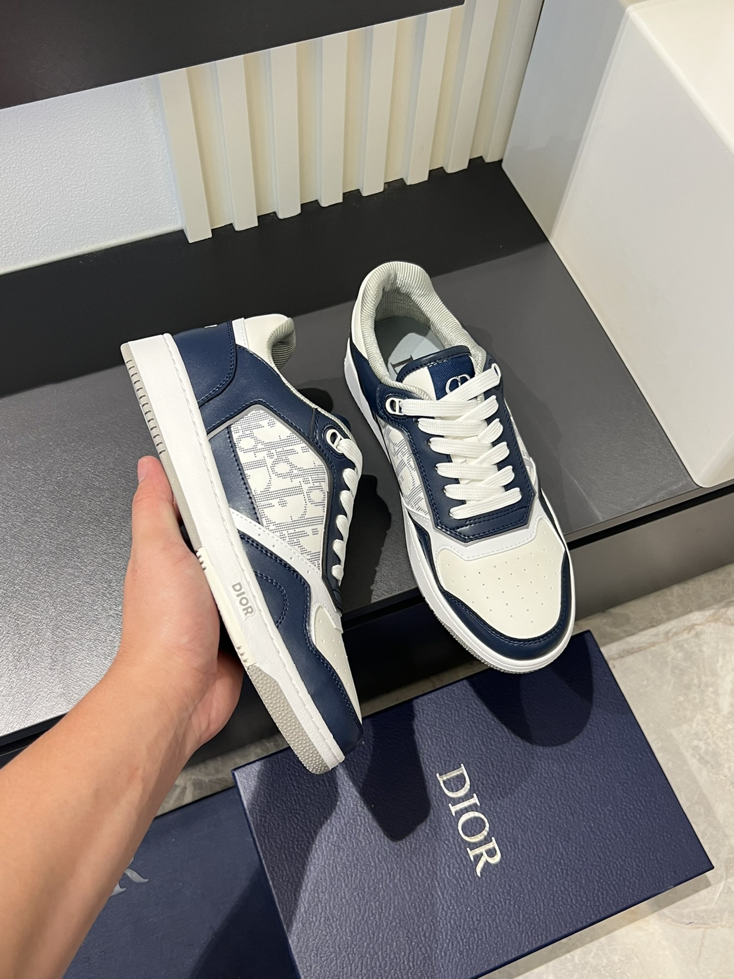 Dior B27 High-Top Sneakers in Gray and White Leather with Oblique Print 7 i1717491864 8518 7