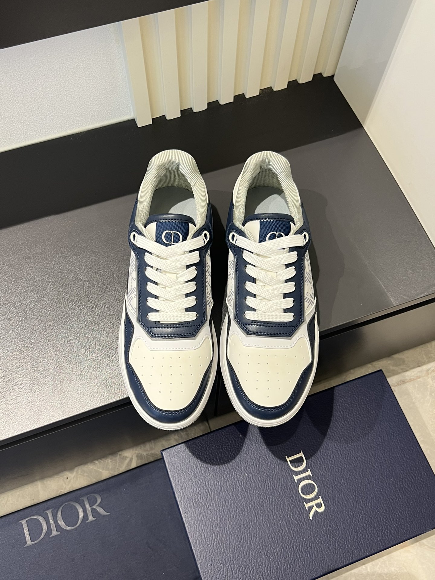 Dior B27 High-Top Sneakers in Gray and White Leather with Oblique Print 2 i1717491864 9004 6