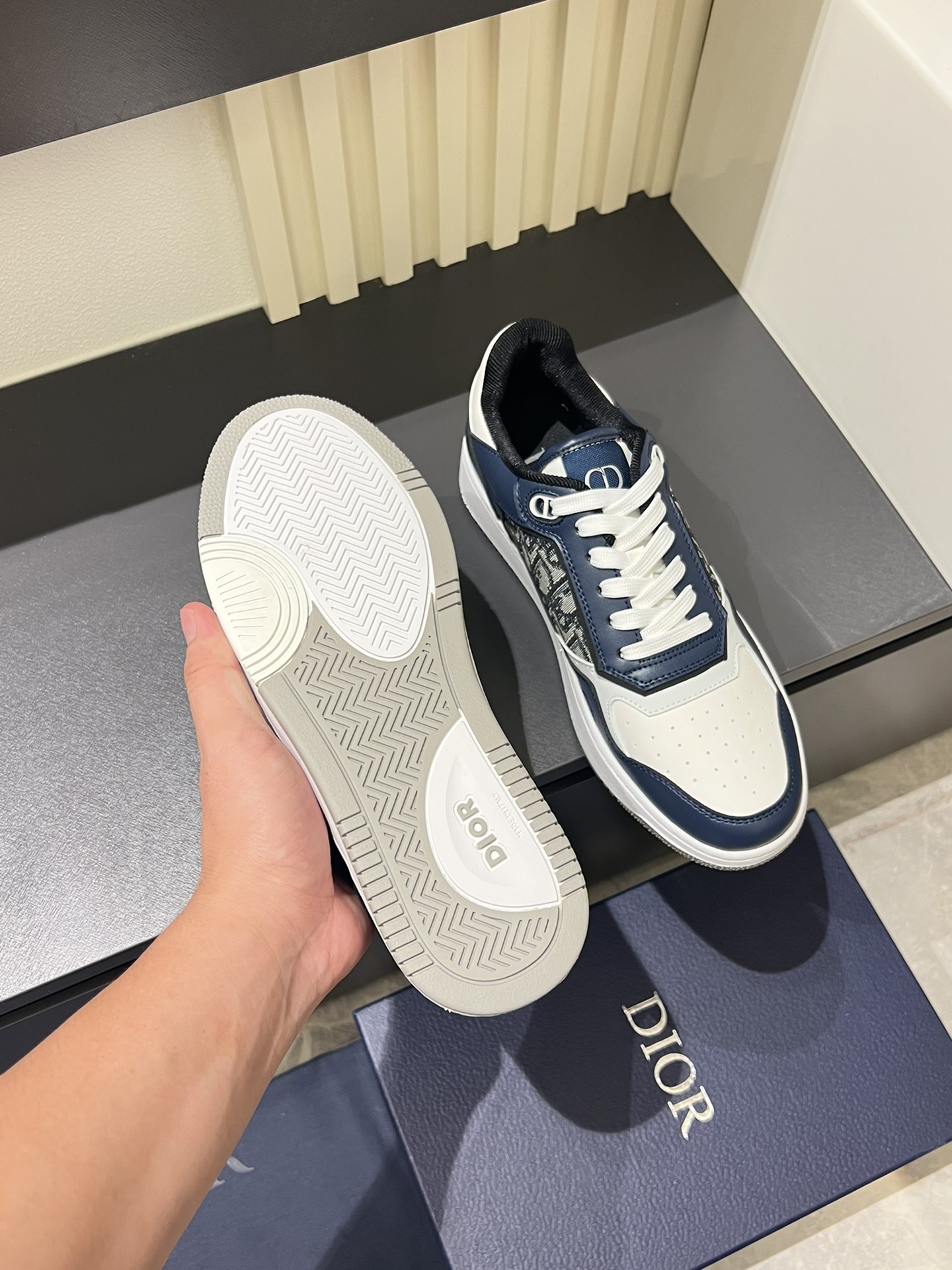 Dior B27 Low-Top Sneakers White Blue Oblique Leather Casual Shoes 8 i1717492337 5236 4