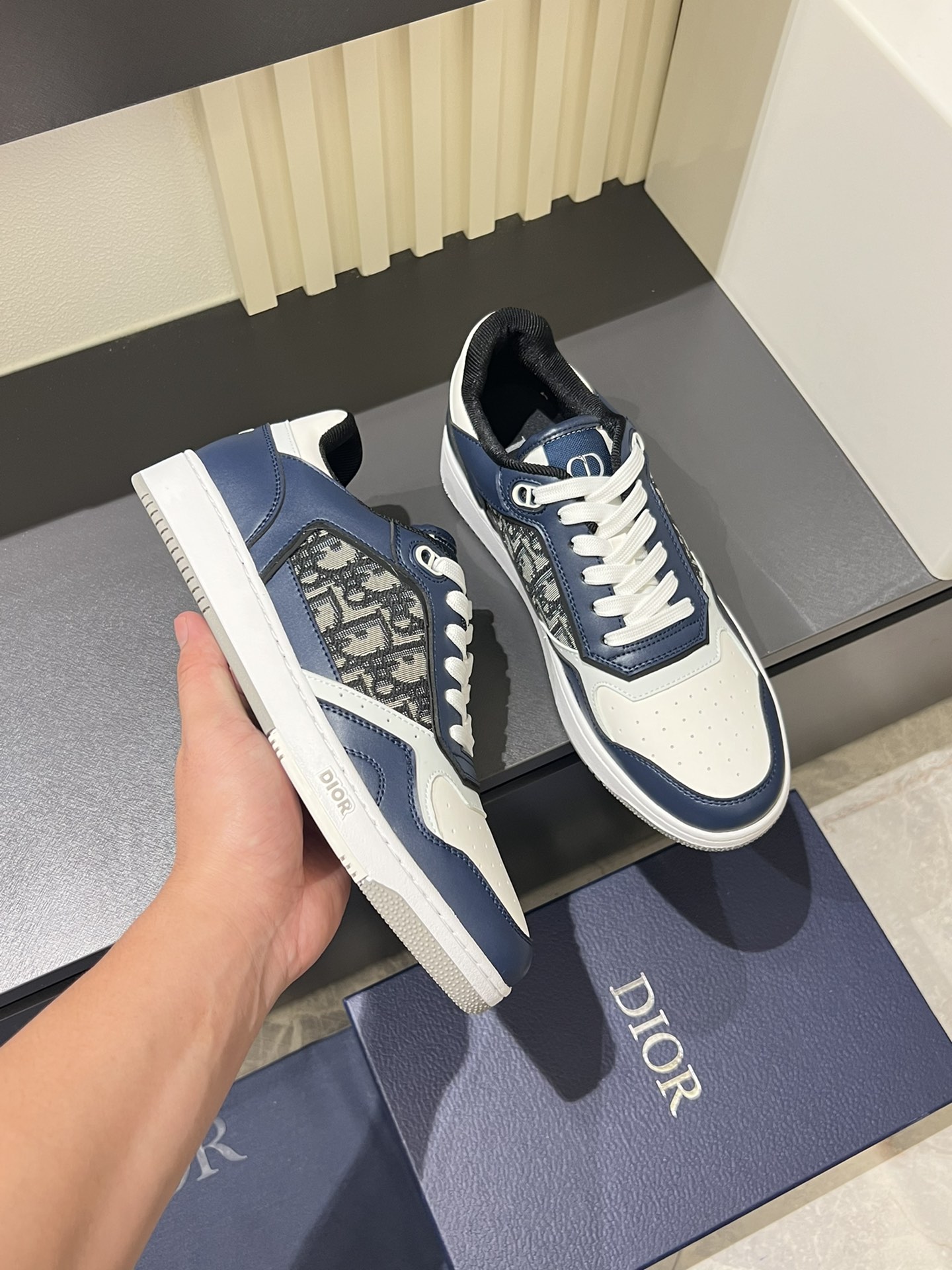Dior B27 Low-Top Sneakers White Blue Oblique Leather Casual Shoes 7 i1717492337 7301 1