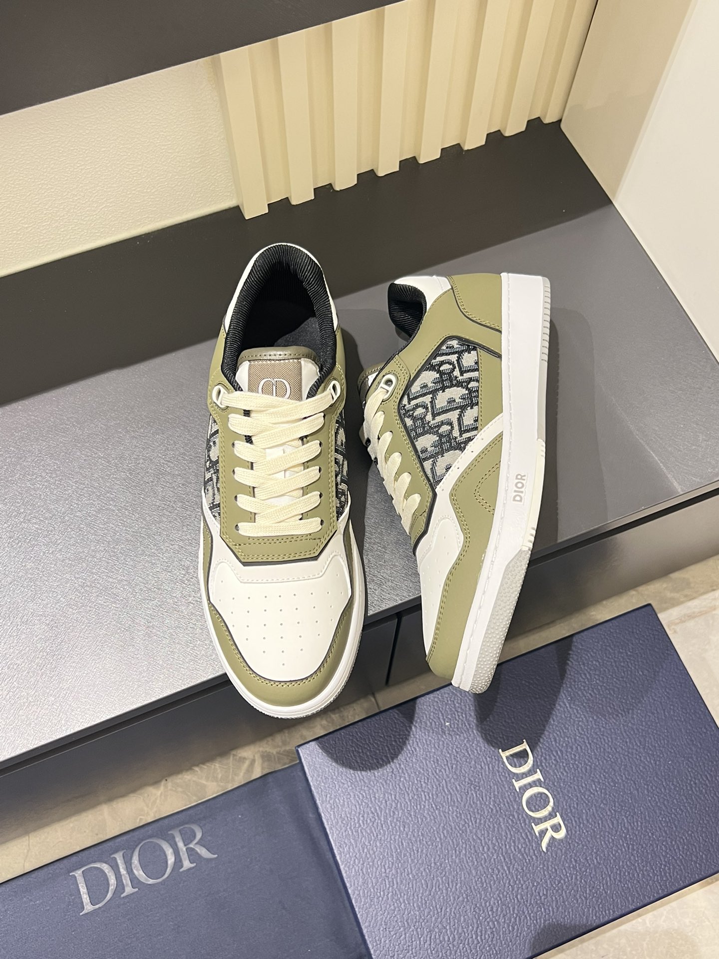 Dior B27 Low-Top Sneakers: Gray and White Leather with Oblique Print Inlay 5 i1717492683 5452 6