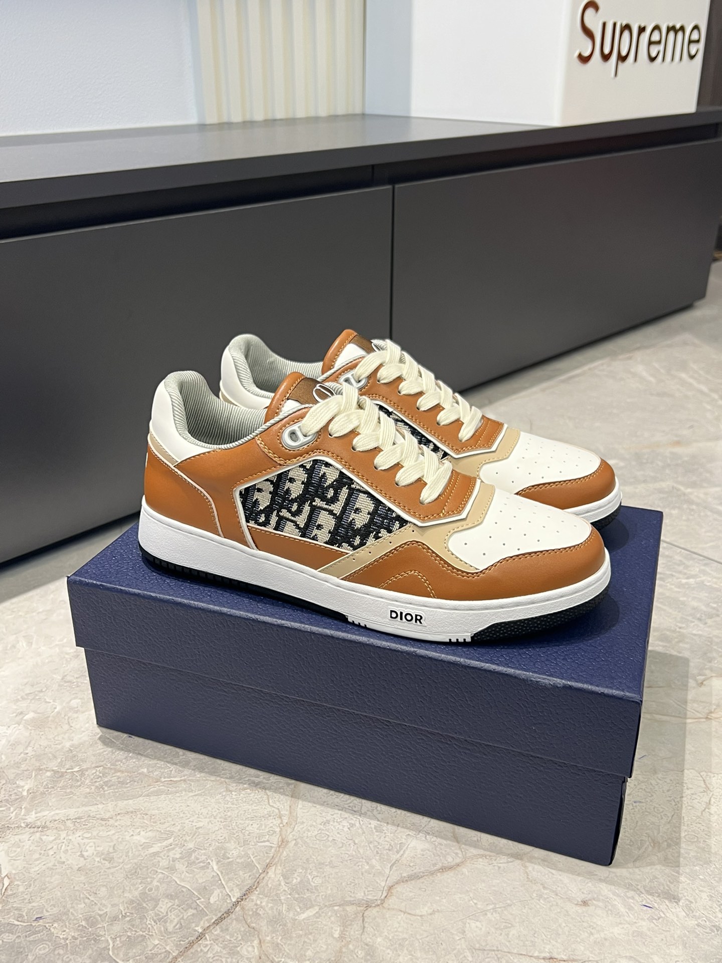 Dior B27 Low-Top Sneaker: Beige and Black Oblique Print, Brown Leather Trim 3 i1717492796 1161 5