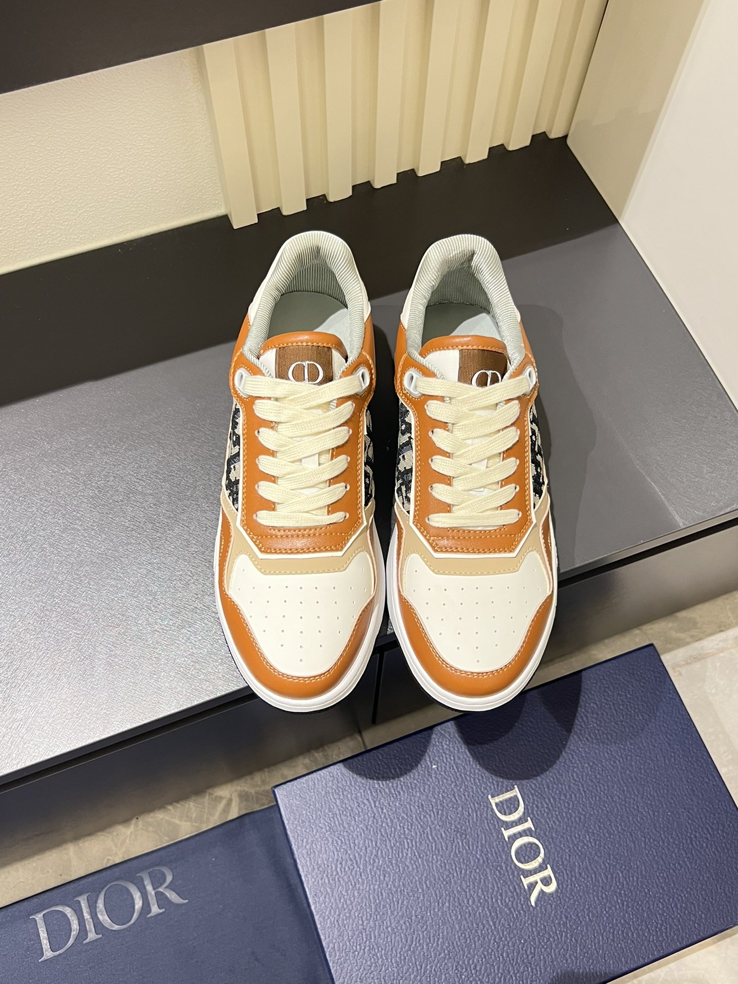 Dior B27 Low-Top Sneaker: Beige and Black Oblique Print, Brown Leather Trim 2 i1717492796 2925 3