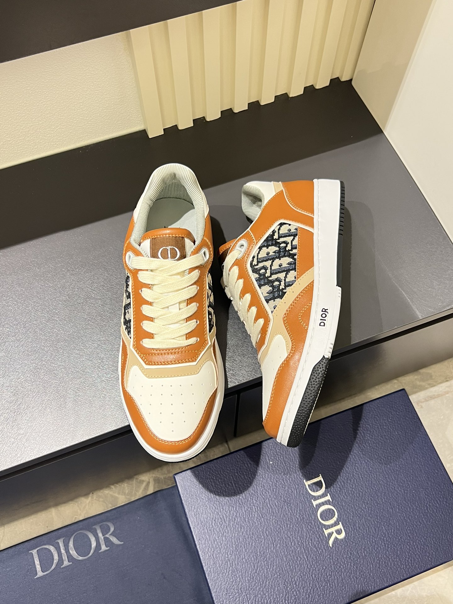Dior B27 Low-Top Sneaker: Beige and Black Oblique Print, Brown Leather Trim 5 i1717492797 936 7