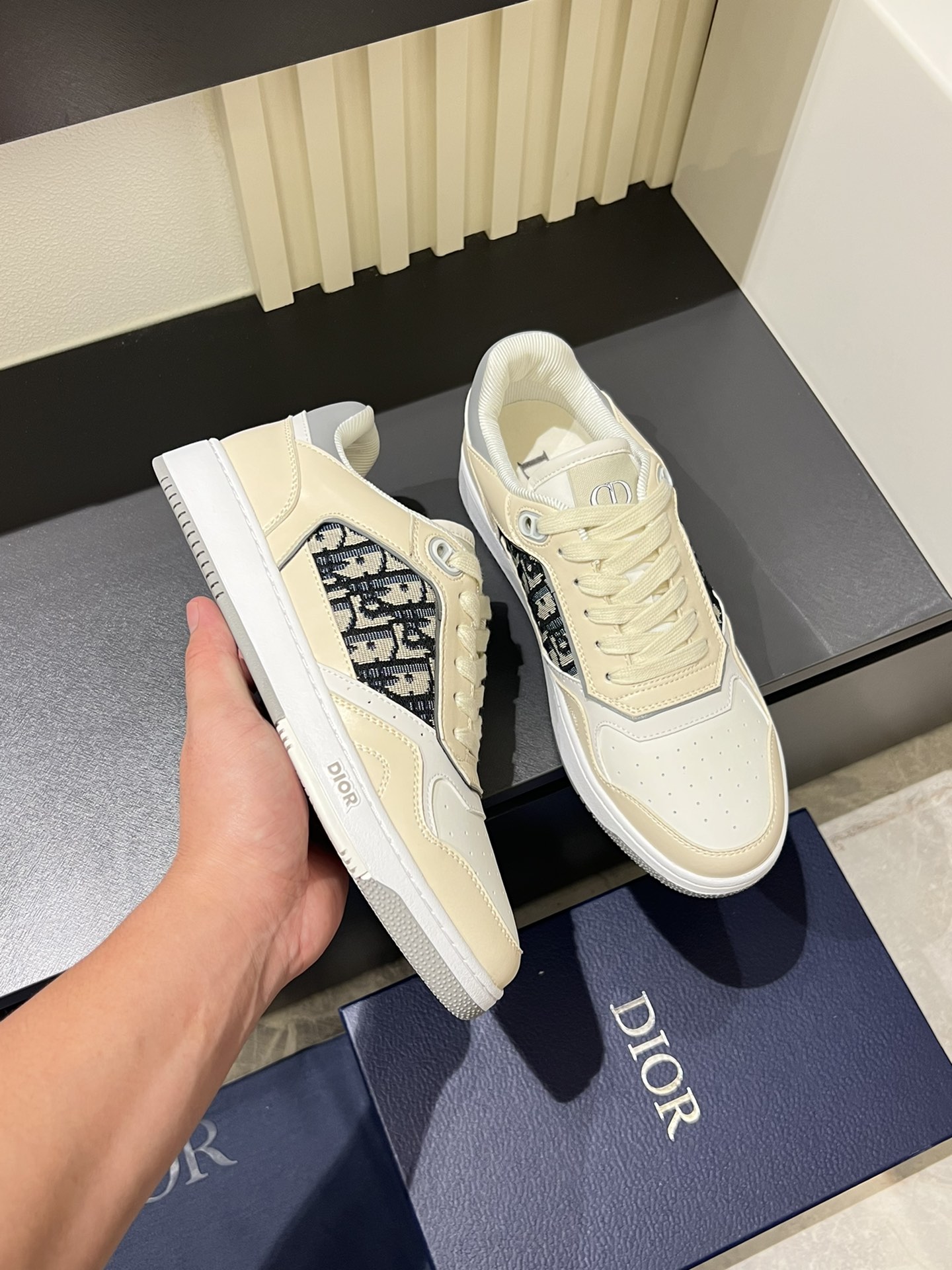 Dior B27 Mid-Top Sneakers Gray and White Smooth Calfskin Oblique Print 7 i1717492851 8878 0