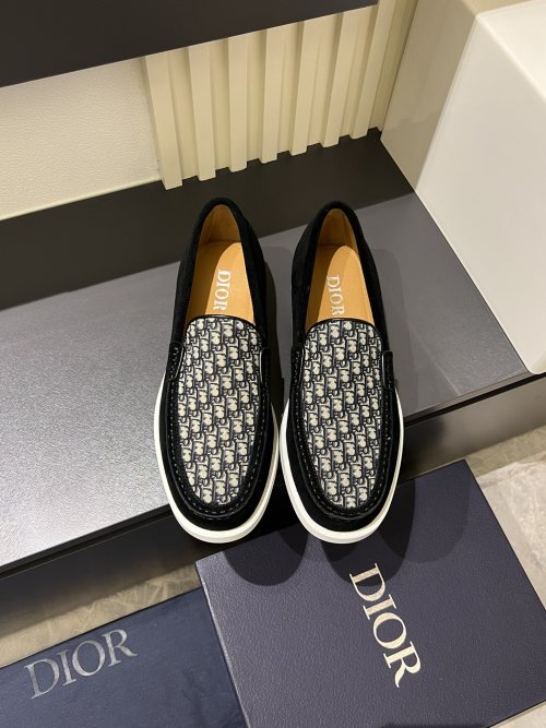 DIO* Men's Casual Loafers in Leather with Brand Canvas Detail 1 DIO* Men's Casual Loafers in Leather with Brand Canvas Detail