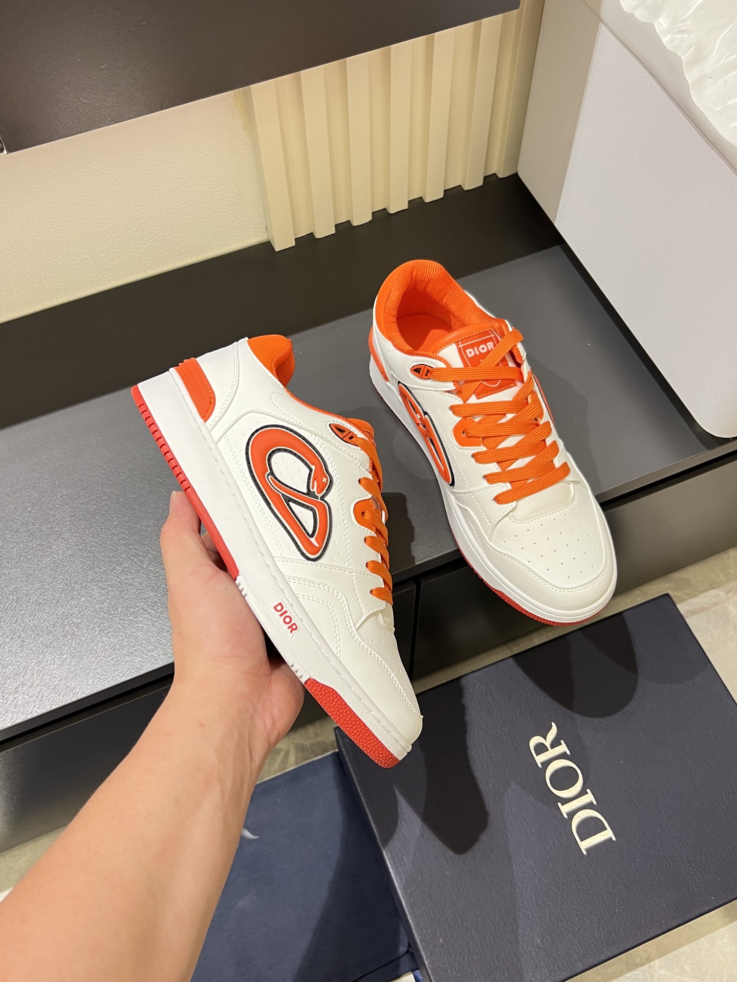 Dior B27 High-Top Sneakers White and Orange Leather Casual Shoes 8 i1745833008701 7980 0 2