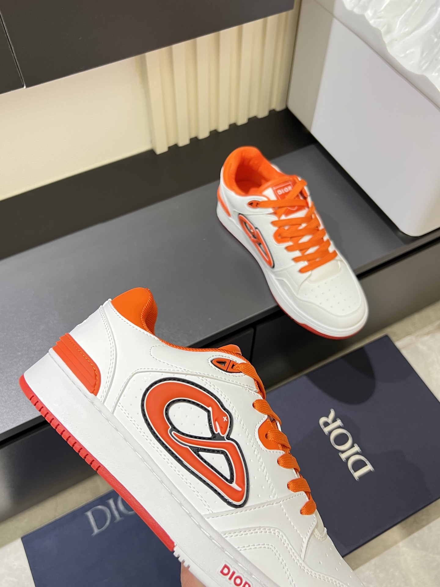 Dior B27 High-Top Sneakers White and Orange Leather Casual Shoes 7 i1745833011678 8714 0 4