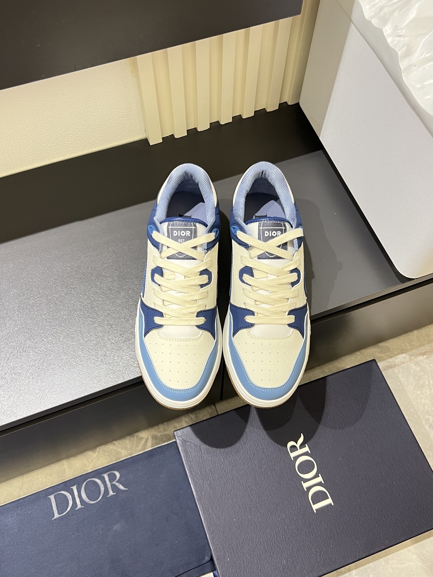 Dior B27 Mid-Top Casual Sneakers - Gray and White Leather, Oblique Print 1 Dior B27 Mid-Top Casual Sneakers - Gray and White Leather, Oblique Print