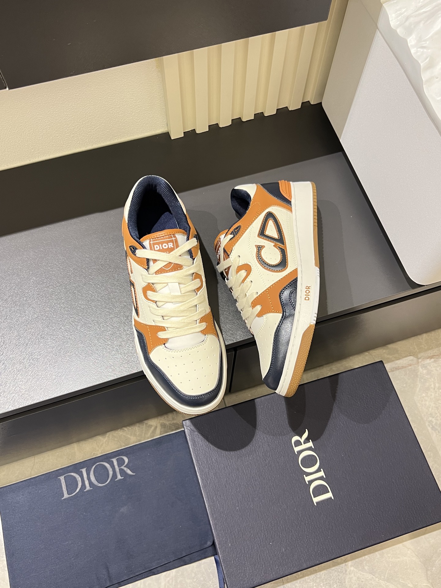 Dior B27 High-Top Sneakers - Gray and White Leather with Oblique Print 5 i1745833173642 7722 0 8