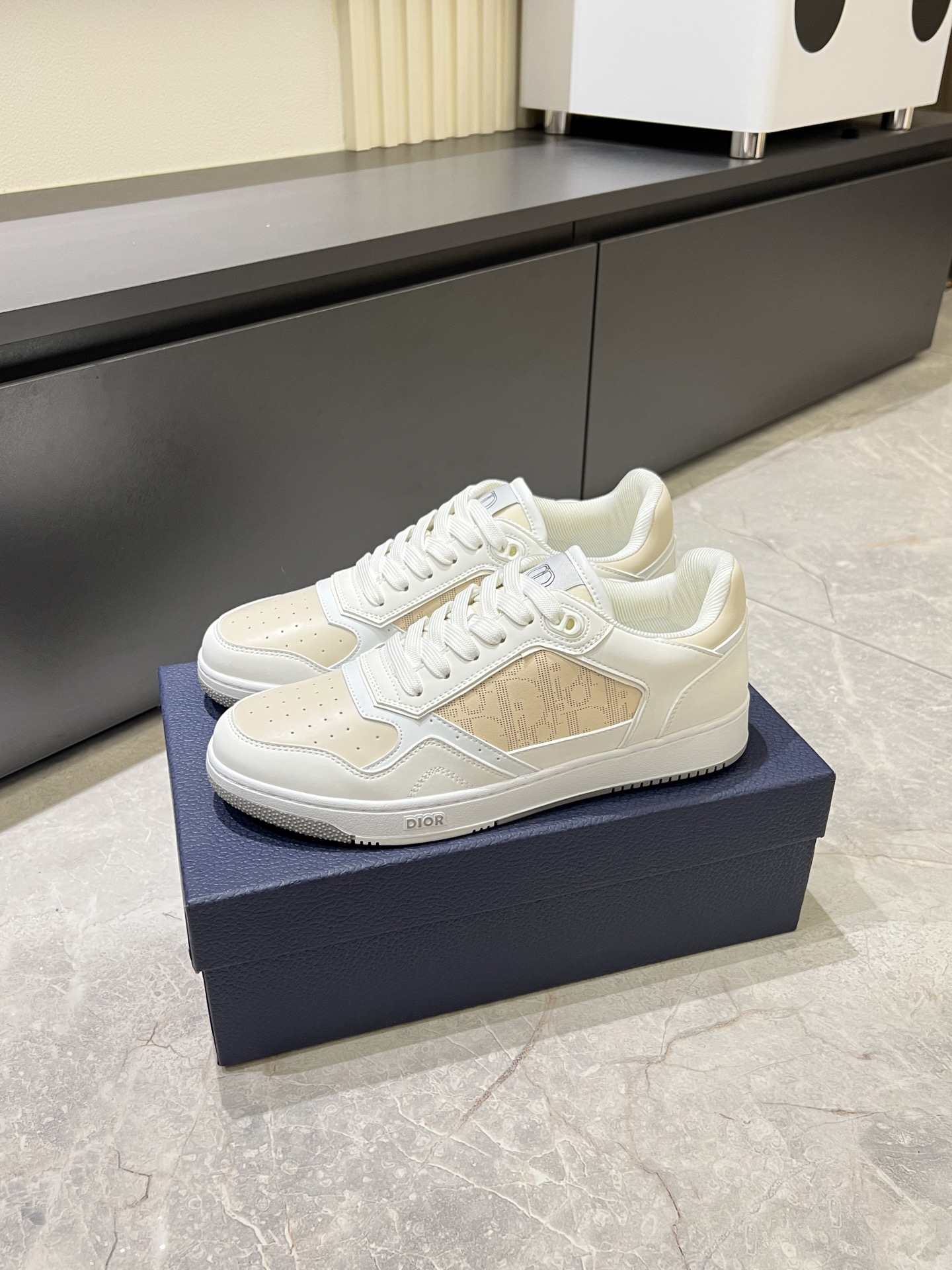 Dior B27 Low-Top Sneakers, Gray and White Calfskin, Oblique Print Inserts 4 i1745833304676 9723 0 1
