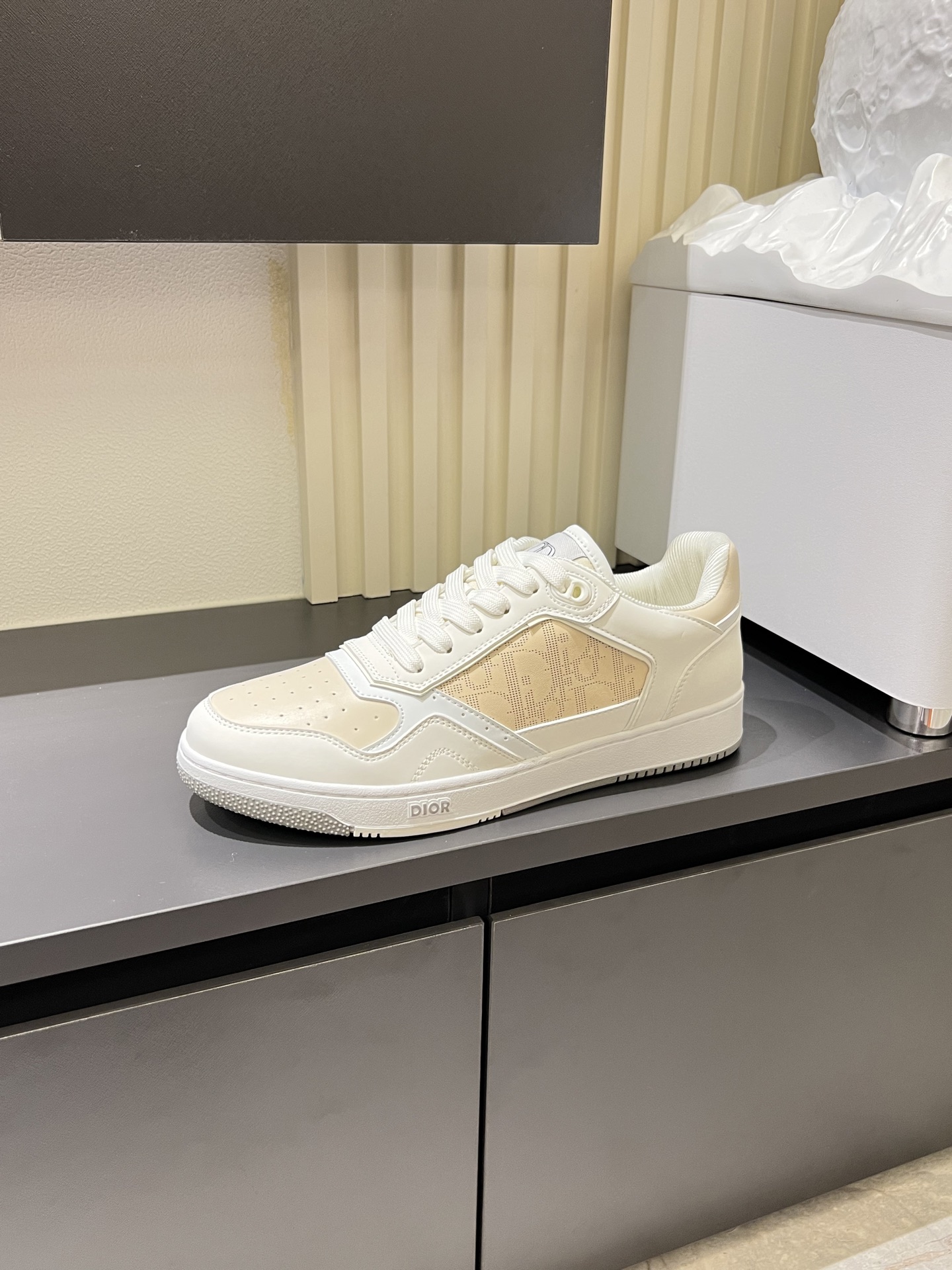 Dior B27 Low-Top Sneakers, Gray and White Calfskin, Oblique Print Inserts 6 i1745833304745 5259 0 2