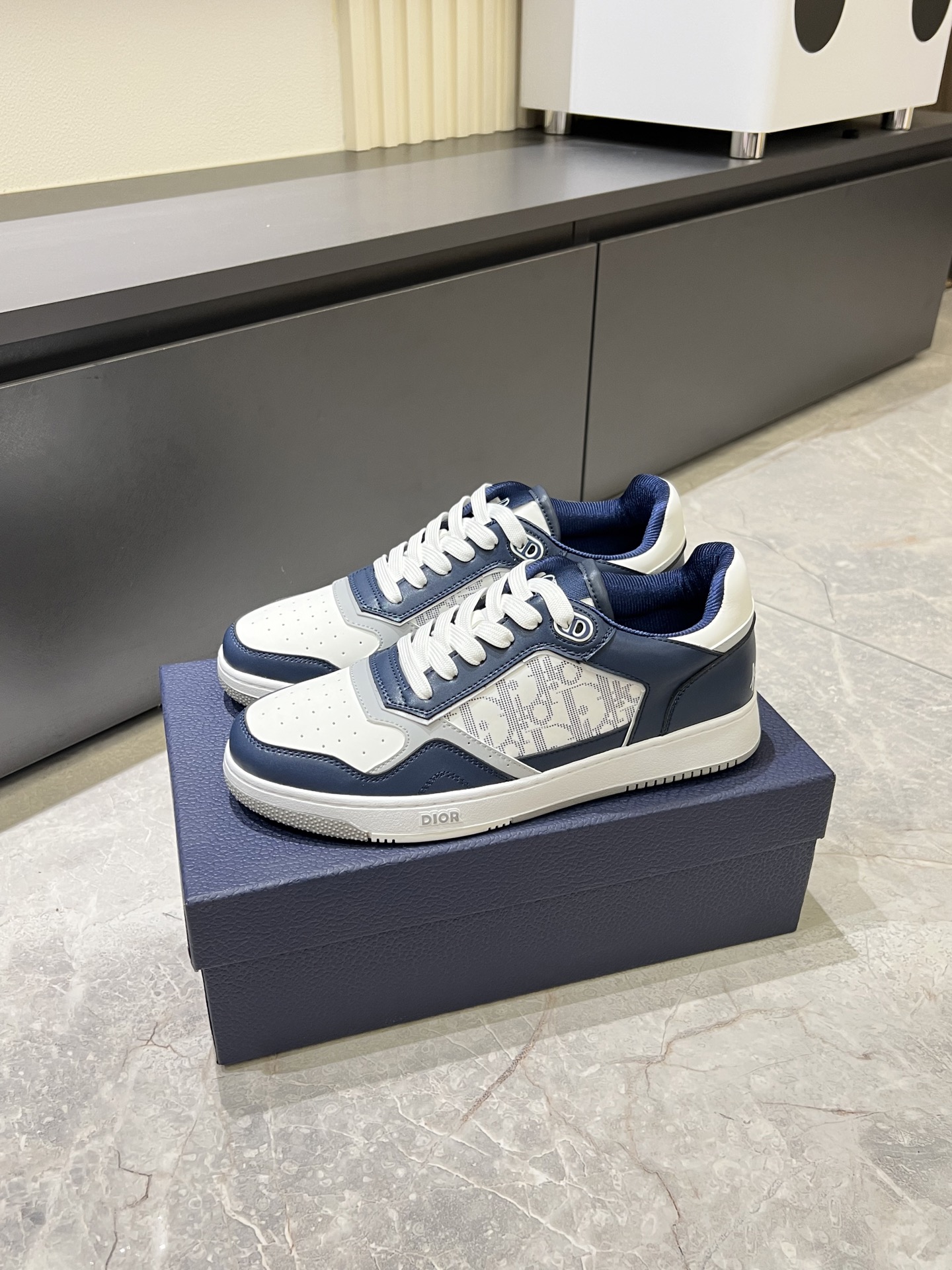 Dior B27 High-Top Sneakers in Gray and White Leather with Oblique Print 4 i1745833390617 2593 0 1