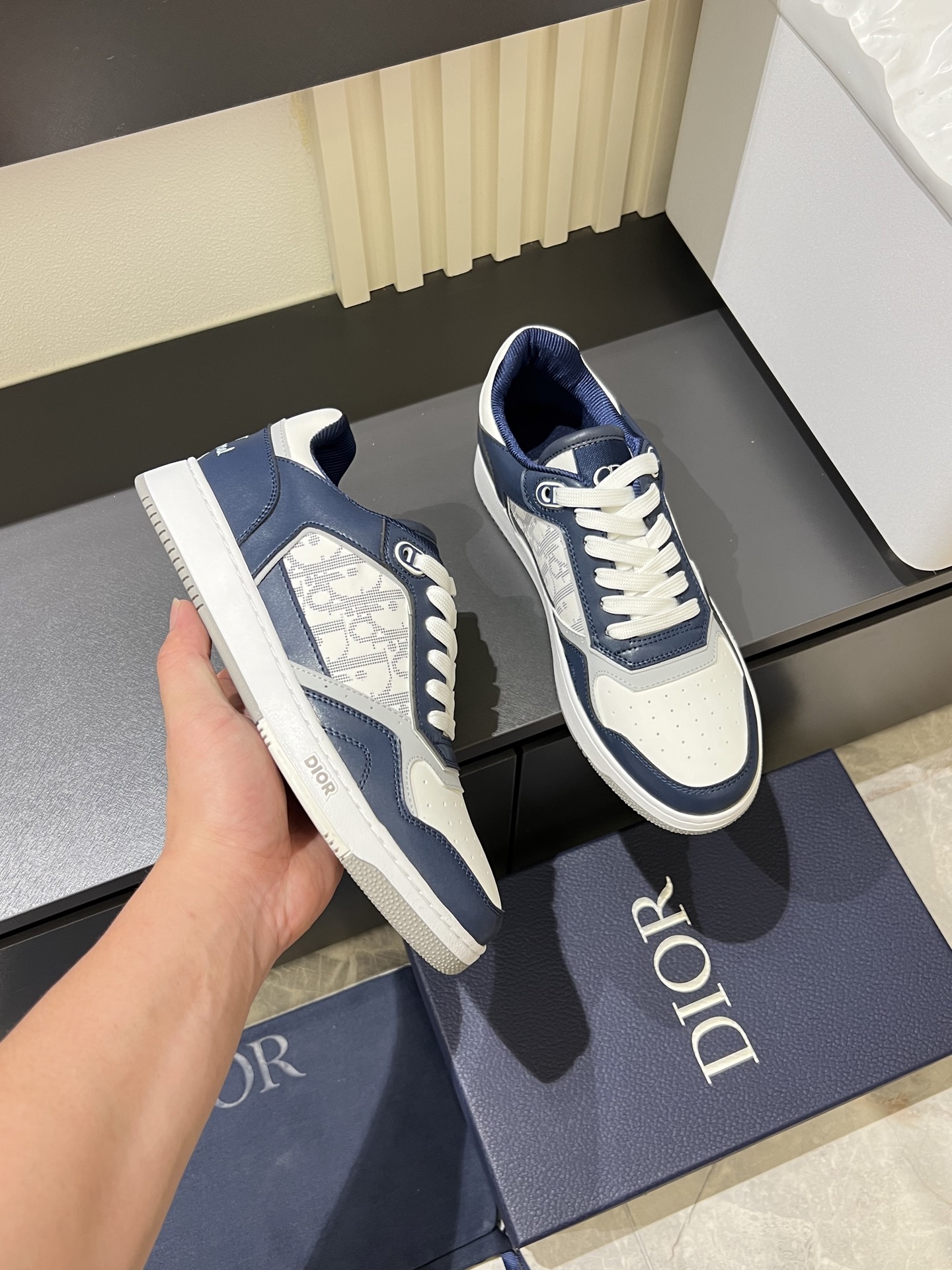 Dior B27 High-Top Sneakers in Gray and White Leather with Oblique Print 8 i1745833390706 5051 0 5