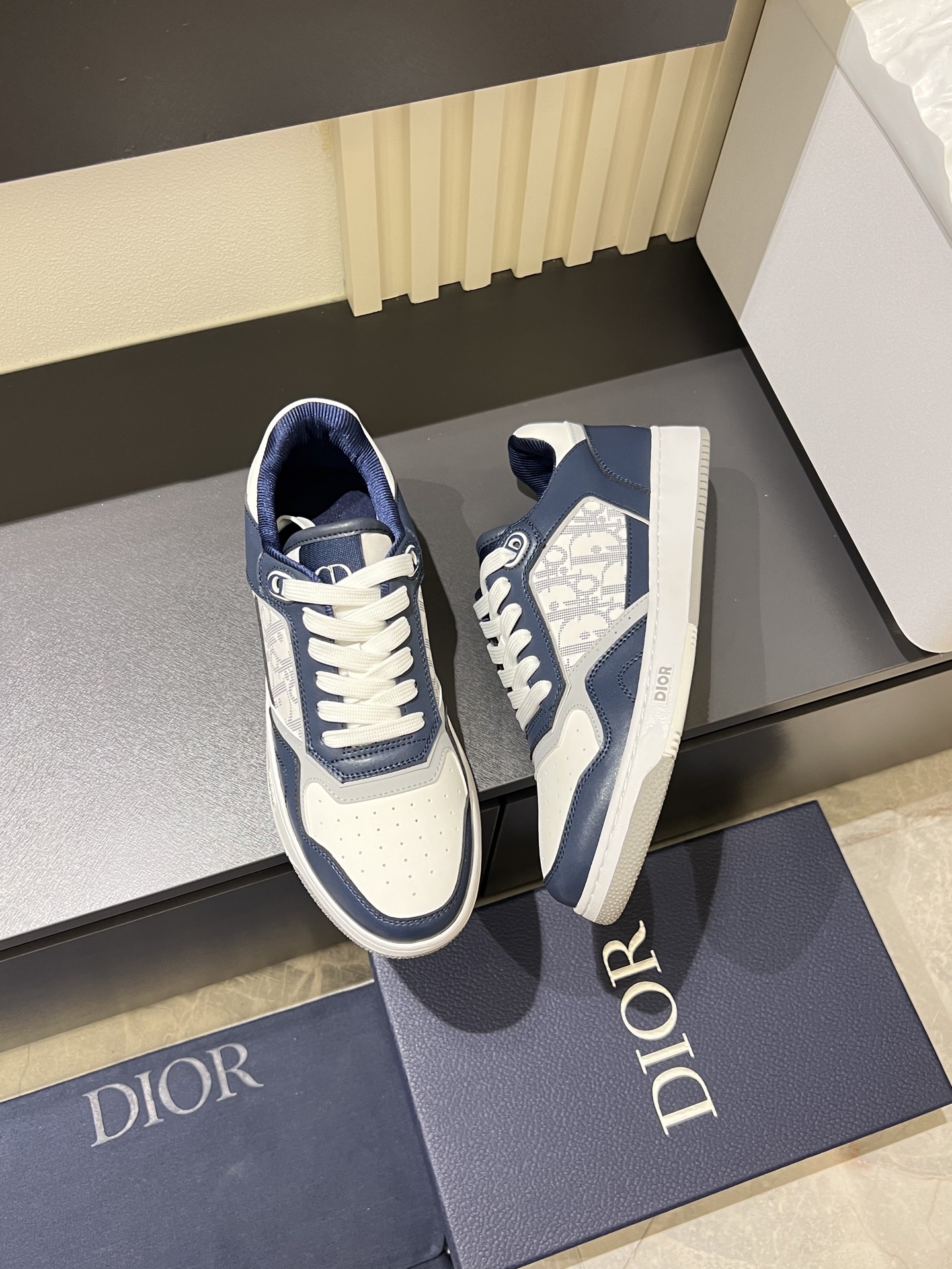 Dior B27 High-Top Sneakers in Gray and White Leather with Oblique Print 5 i1745833390757 1359 0 8