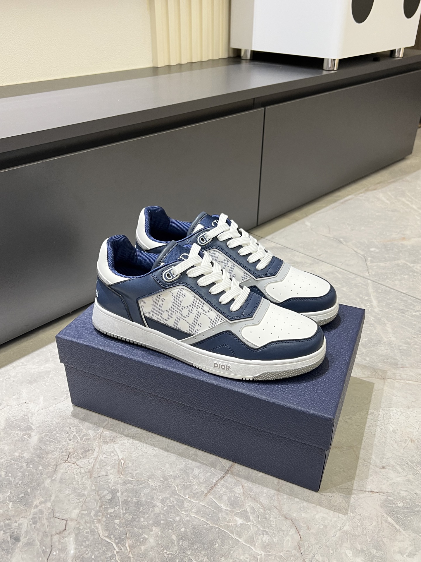 Dior B27 High-Top Sneakers in Gray and White Leather with Oblique Print 3 i1745833392561 955 0 0