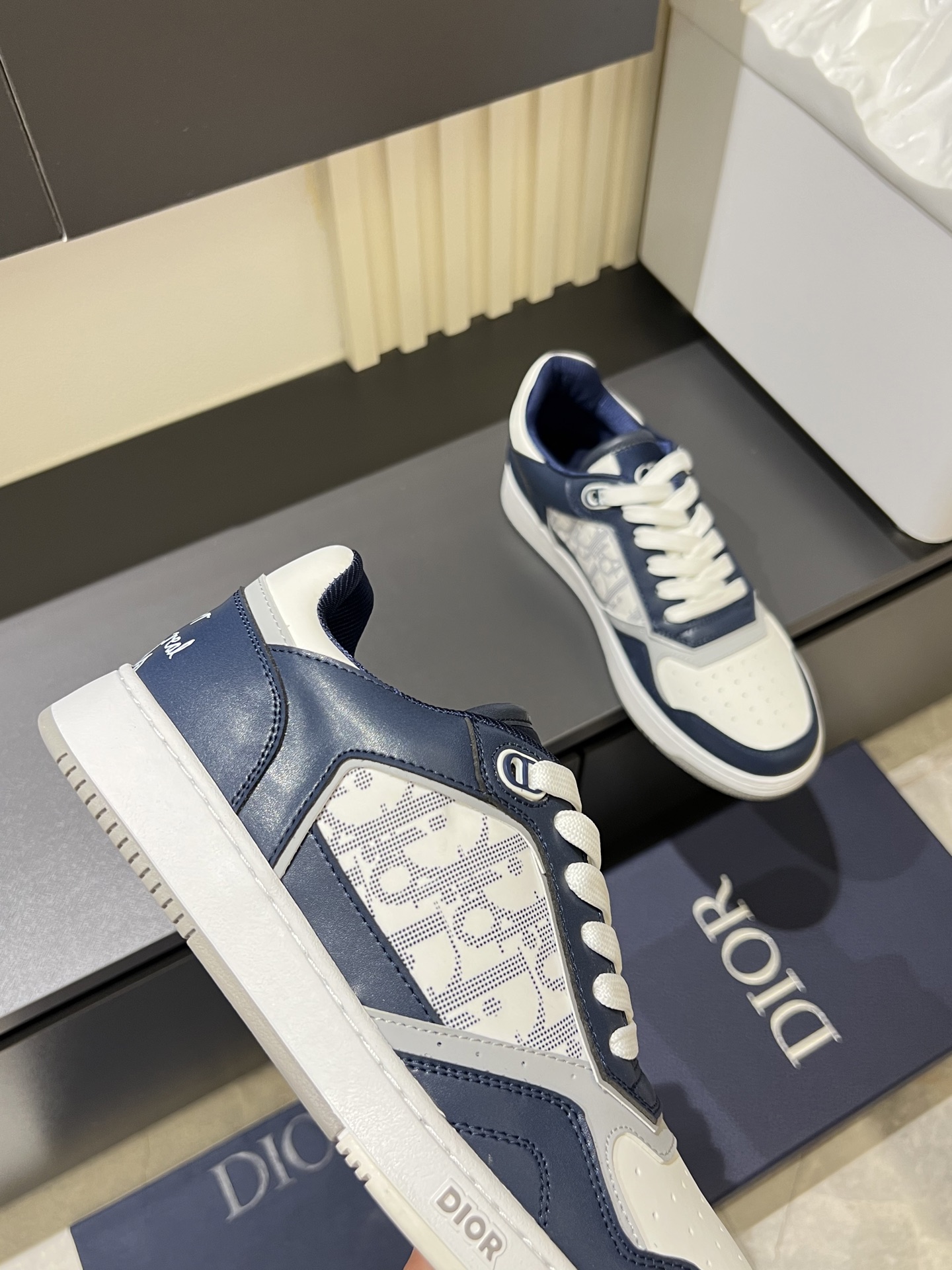 Dior B27 High-Top Sneakers in Gray and White Leather with Oblique Print 7 i1745833392697 8460 0 7