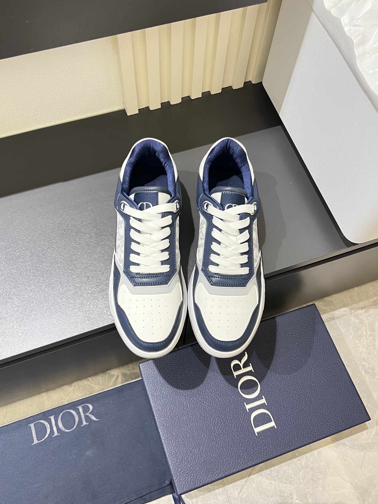 Dior B27 High-Top Sneakers in Gray and White Leather with Oblique Print 2 i1745833392747 4778 0 4