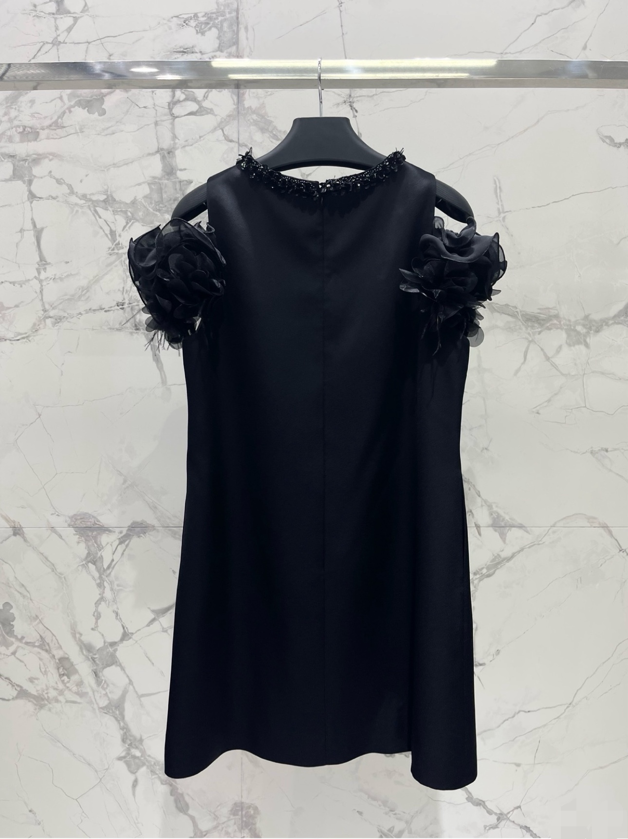 Prada Black Acetate Blend Mini Dress with Beaded Trim and Floral Details 10 i1716008741 4609 0