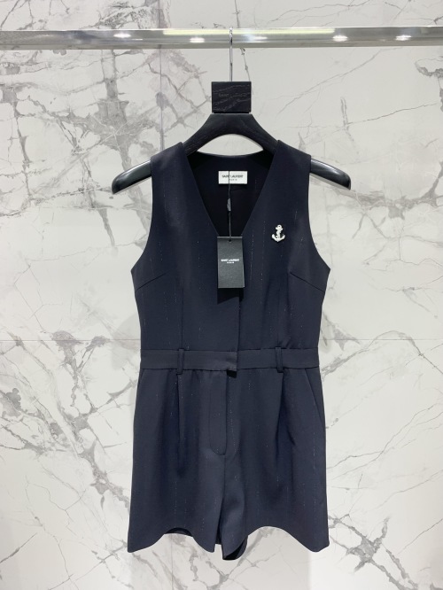 Saint Laurent Sparkly Striped Navy Romper with YSL Anchor, Parisian Chic 1 Saint Laurent Sparkly Striped Navy Romper with YSL Anchor, Parisian Chic