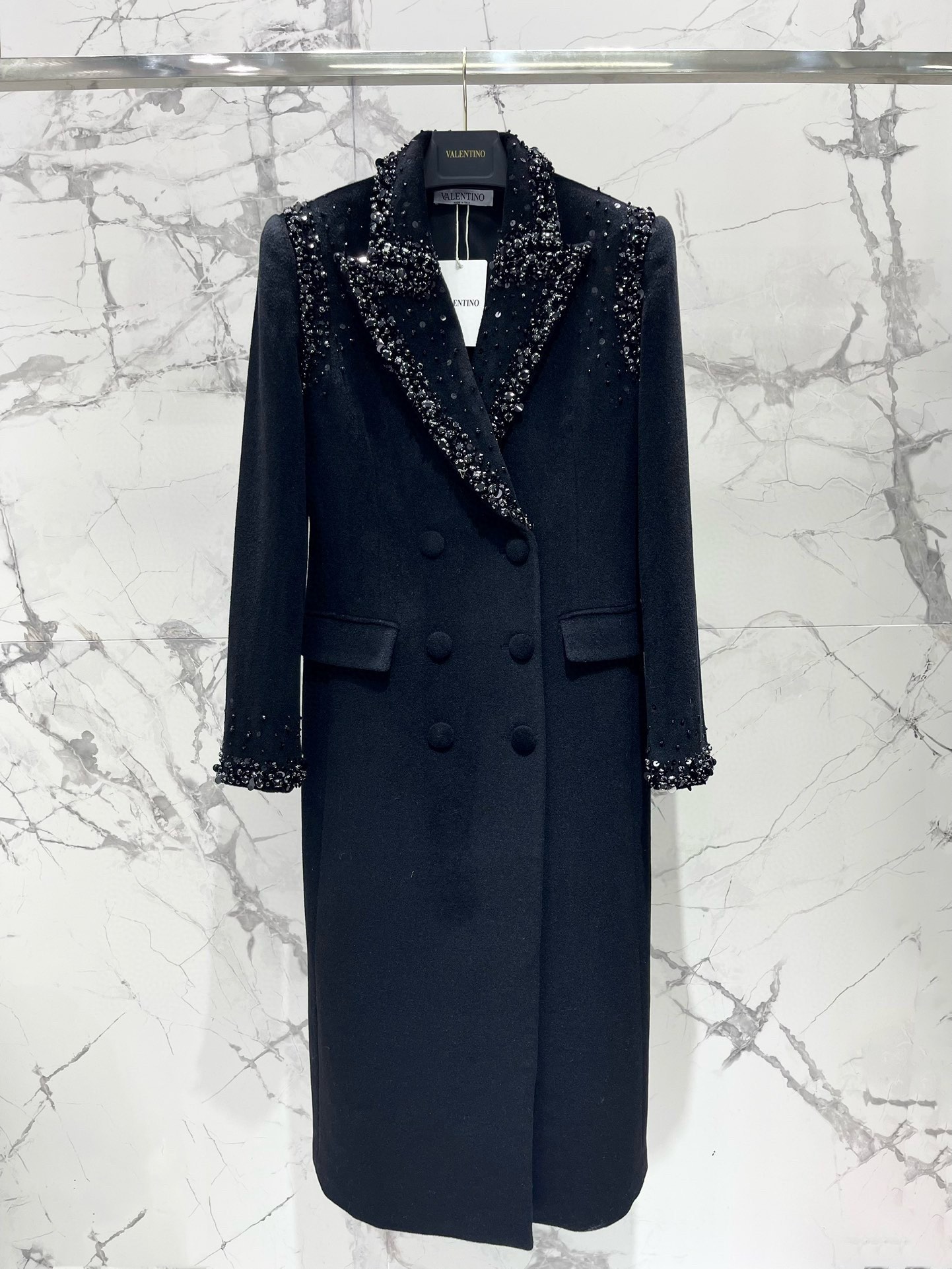 Valentino Wool Coat with Sequin Embroidery – Elegant Winter Outerwear
